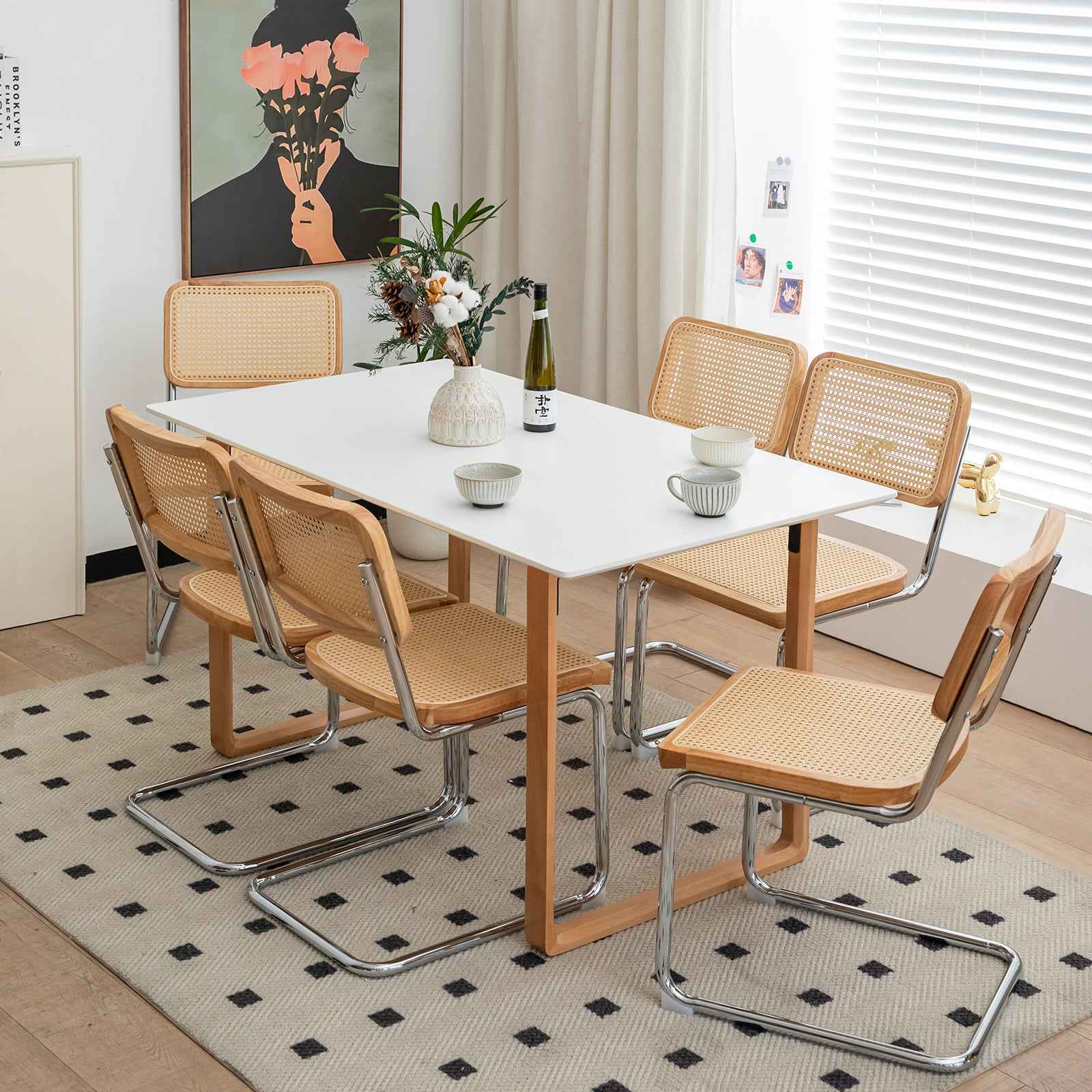 Dining Chairs Set of 2, Velvet Rattan Side Accent Chairs with Chrome Legs, Modern Mid Century Breuer Designed Chairs, Upholstered Dining Living Room Kitchen Chairs