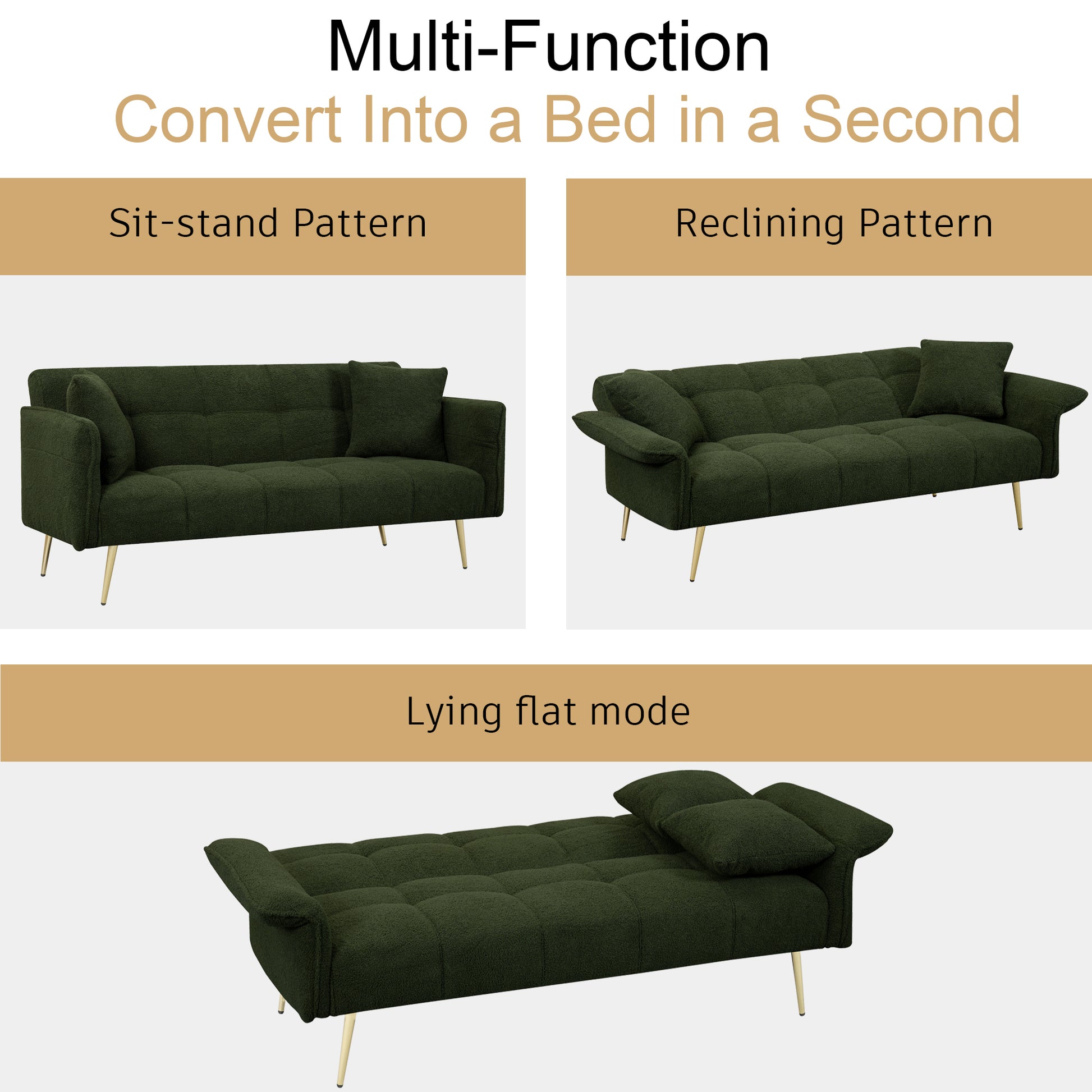 70.1 'futon sofa bed, convertible double sofa bed with folding armrests for living rooms and small Spaces - Abrihome