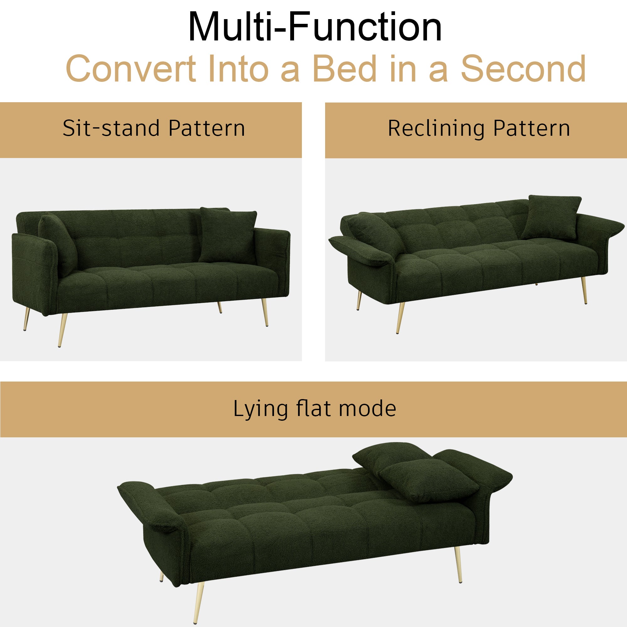 70.1 'futon sofa bed, convertible double sofa bed with folding armrests for living rooms and small Spaces - Abrihome