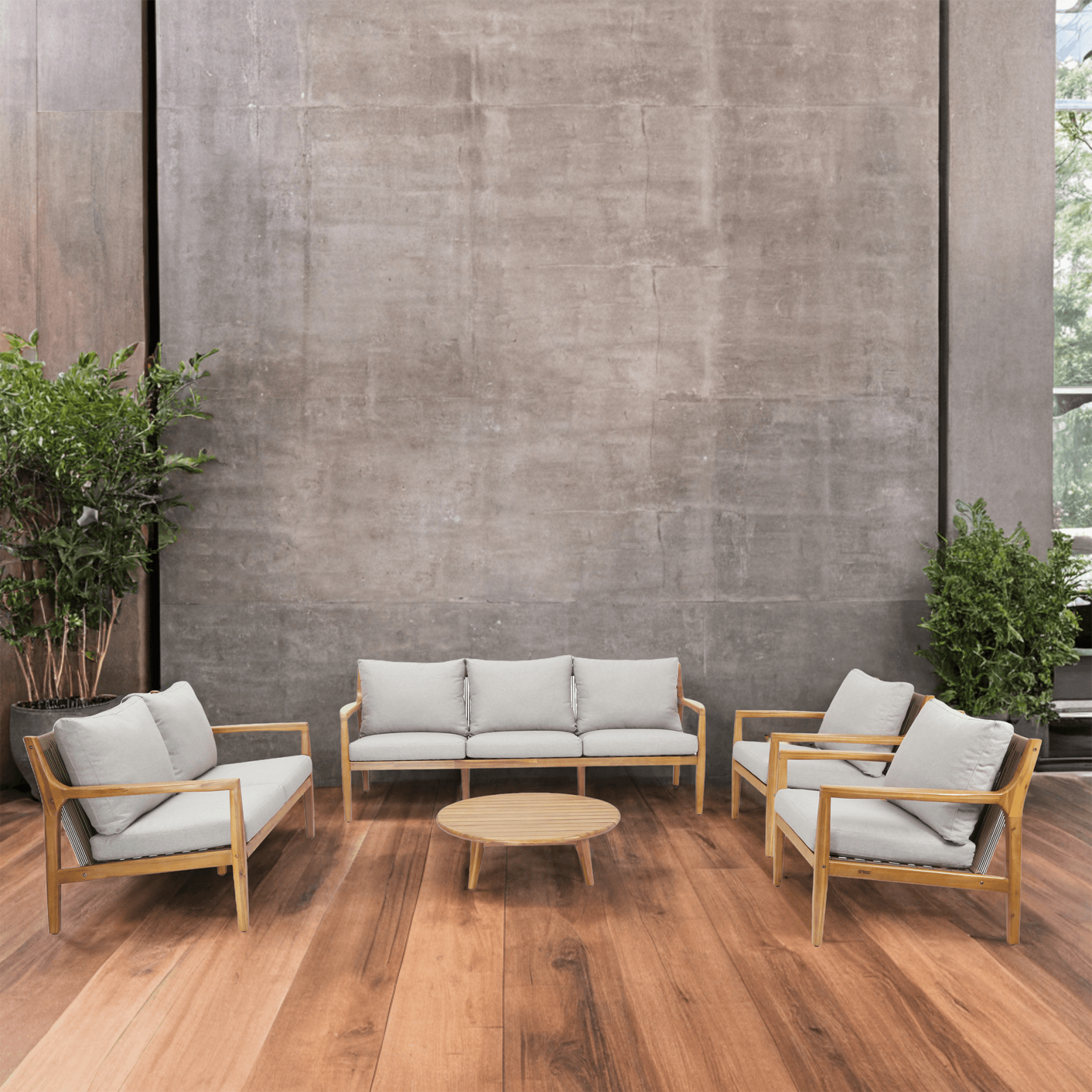 5-Piece Solid Acacia Wood Outdoor Furniture Set (PAS-2513-3SC+2SC+SC*2+TA) - Abrihome