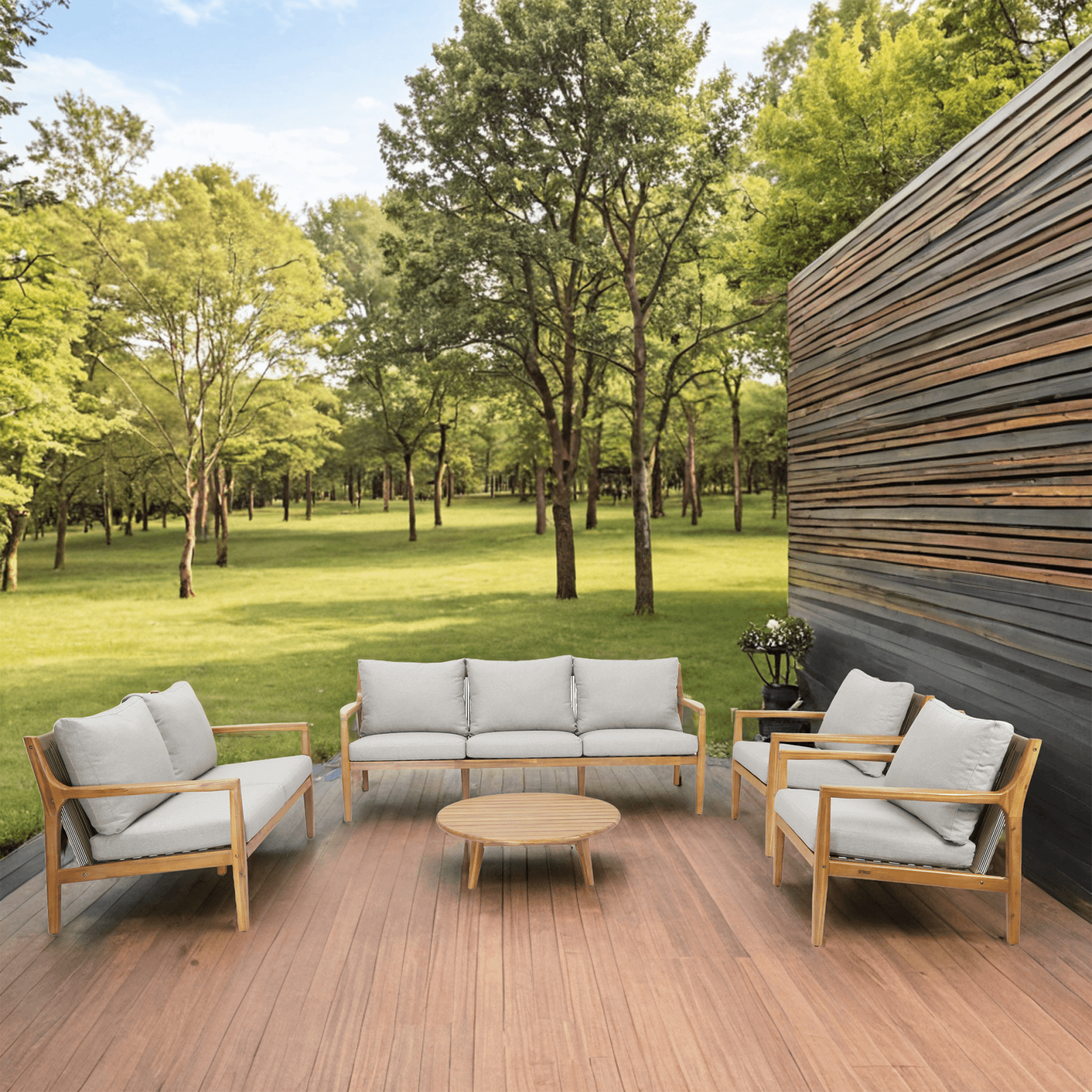 5-Piece Solid Acacia Wood Outdoor Furniture Set (PAS-2513-3SC+2SC+SC*2+TA) - Abrihome