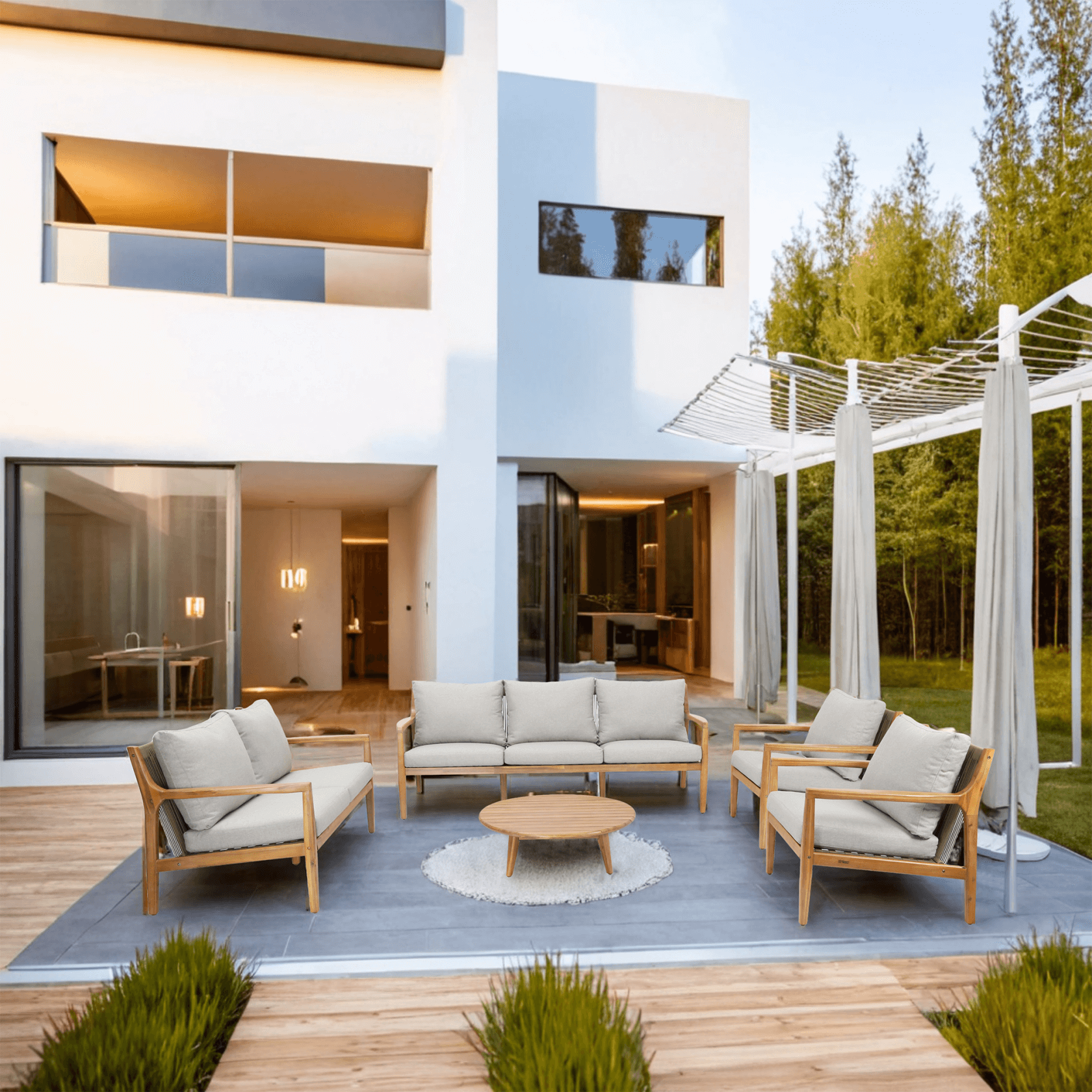 5-Piece Solid Acacia Wood Outdoor Furniture Set (PAS-2513-3SC+2SC+SC*2+TA) - Abrihome