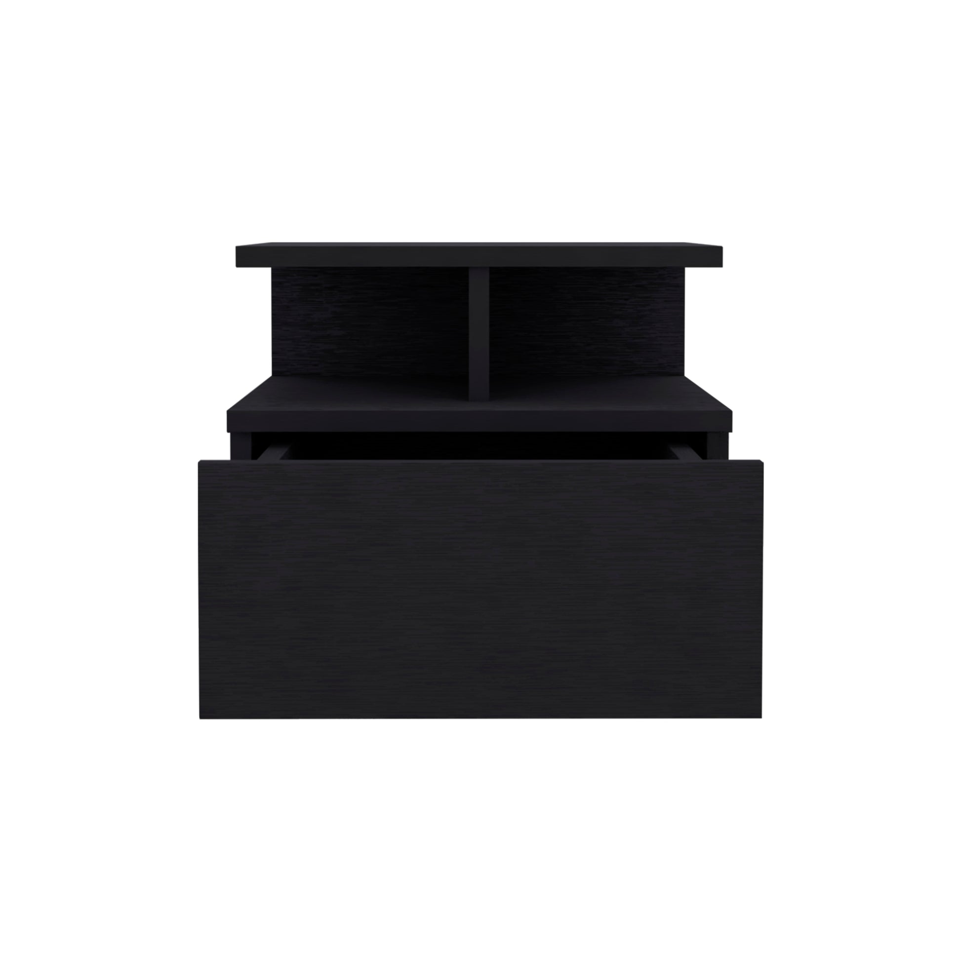 Floating Nightstand 12"H, Wall Mounted with Single Drawer and 2-Tier Shelf, Black - Abrihome