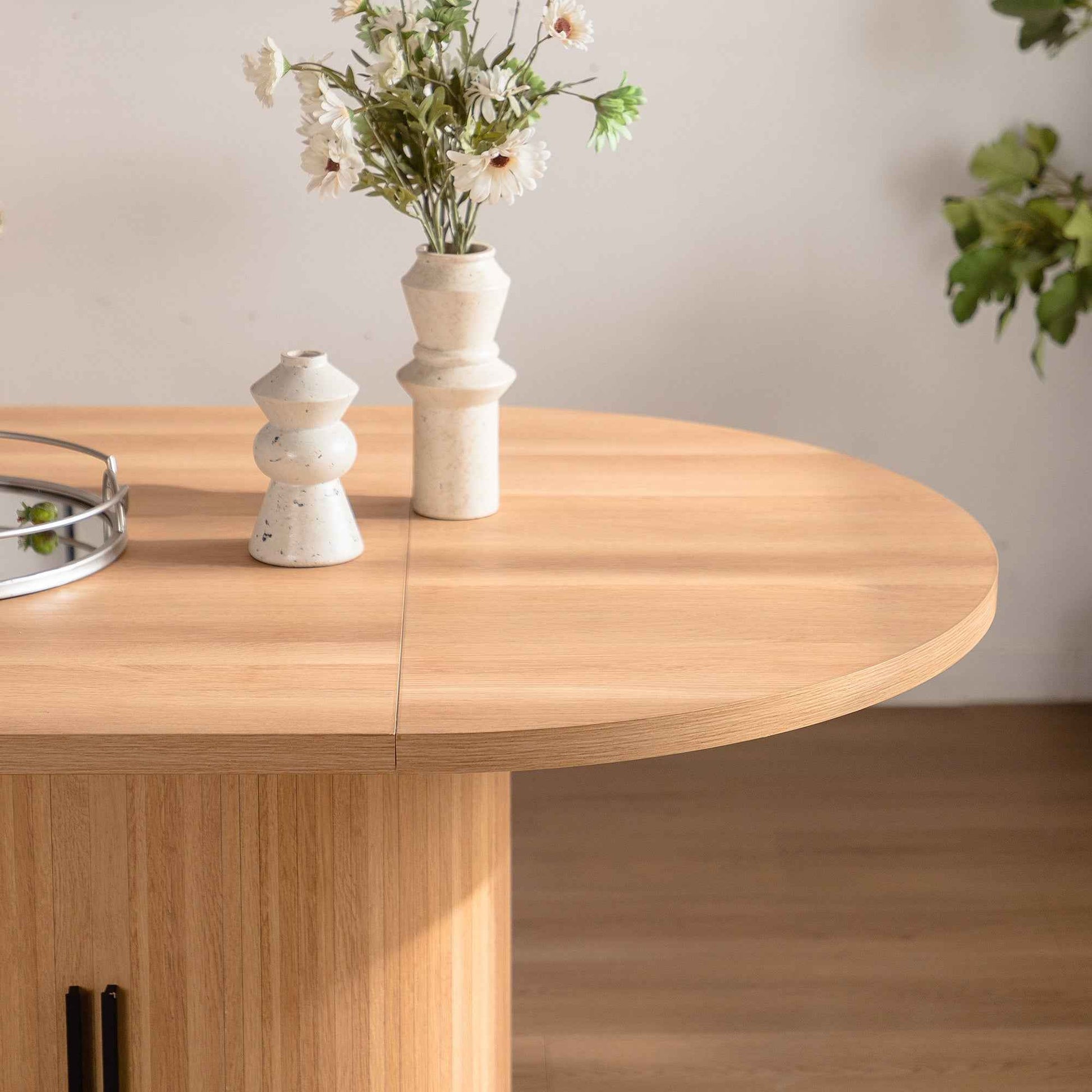 59 Inch Oval Dining Table for 4-6 Oval Table Kitchen Modern Oval Dining Room Table with 2-Layer Storage Shelf and Wood Slide Door Oval Kitchen Tables for Dining Room