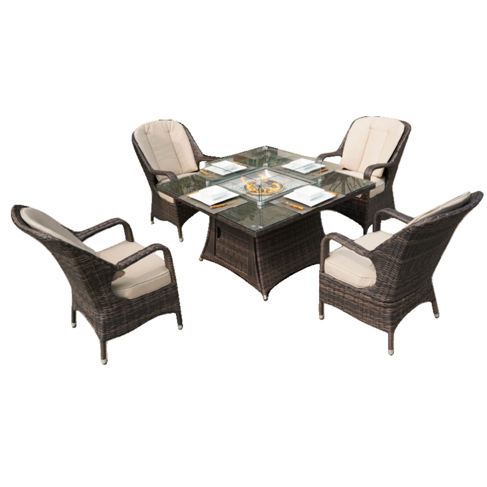 Outdoor Conversation Set with Square Fire Pit Table for 4 Seats(PAG-1104+009-BR) - Abrihome