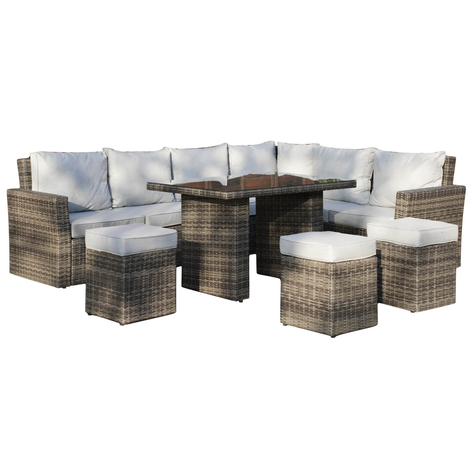 Outdoor Corner Sofa Set with Rectangular Dining Table and Ottoman(PAS-1403-SET) - Abrihome