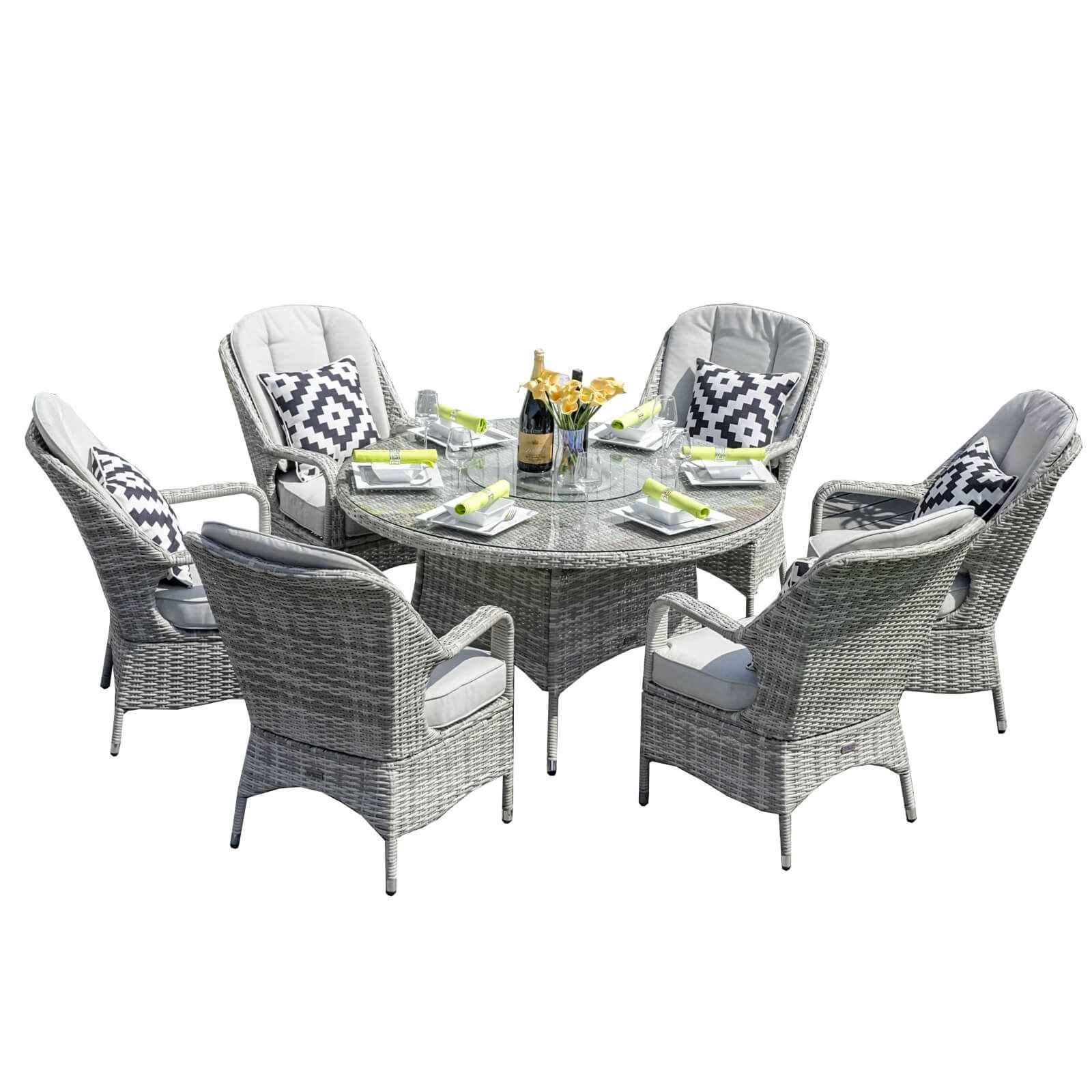 6-Seat Garden Dining Set – Round Table with Tempered Glass Turntable(PAD-1711)