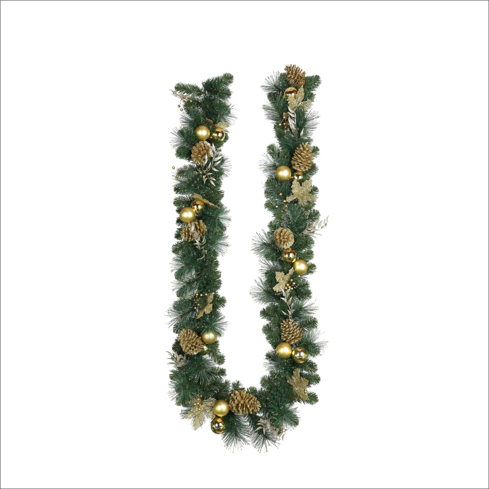 Holiday Pine Garland with Gold Details & Warm White LEDs(PJG-2511) - Abrihome