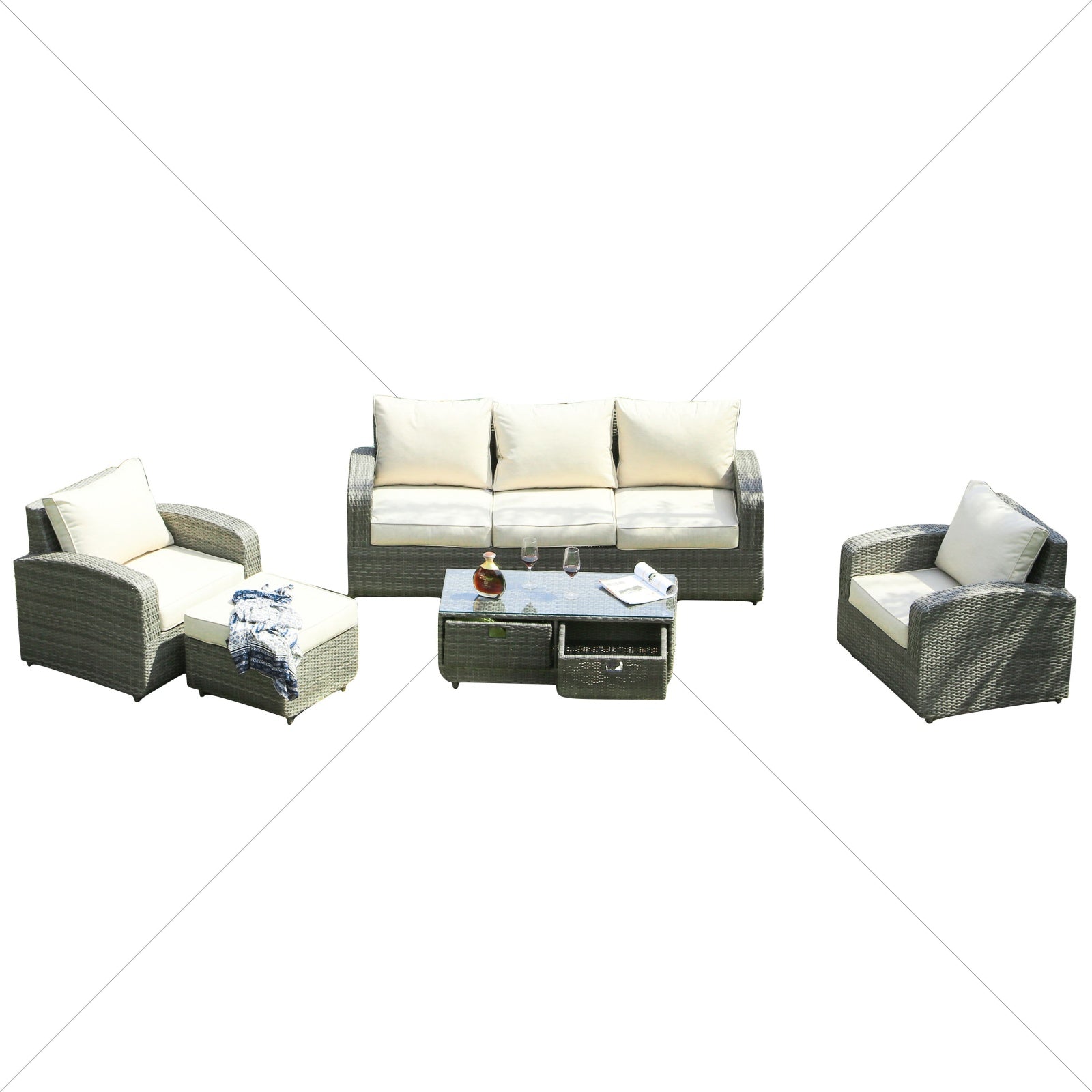 5-Piece Outdoor Conversation Sofa Set(PAS-1515-SET) - Abrihome