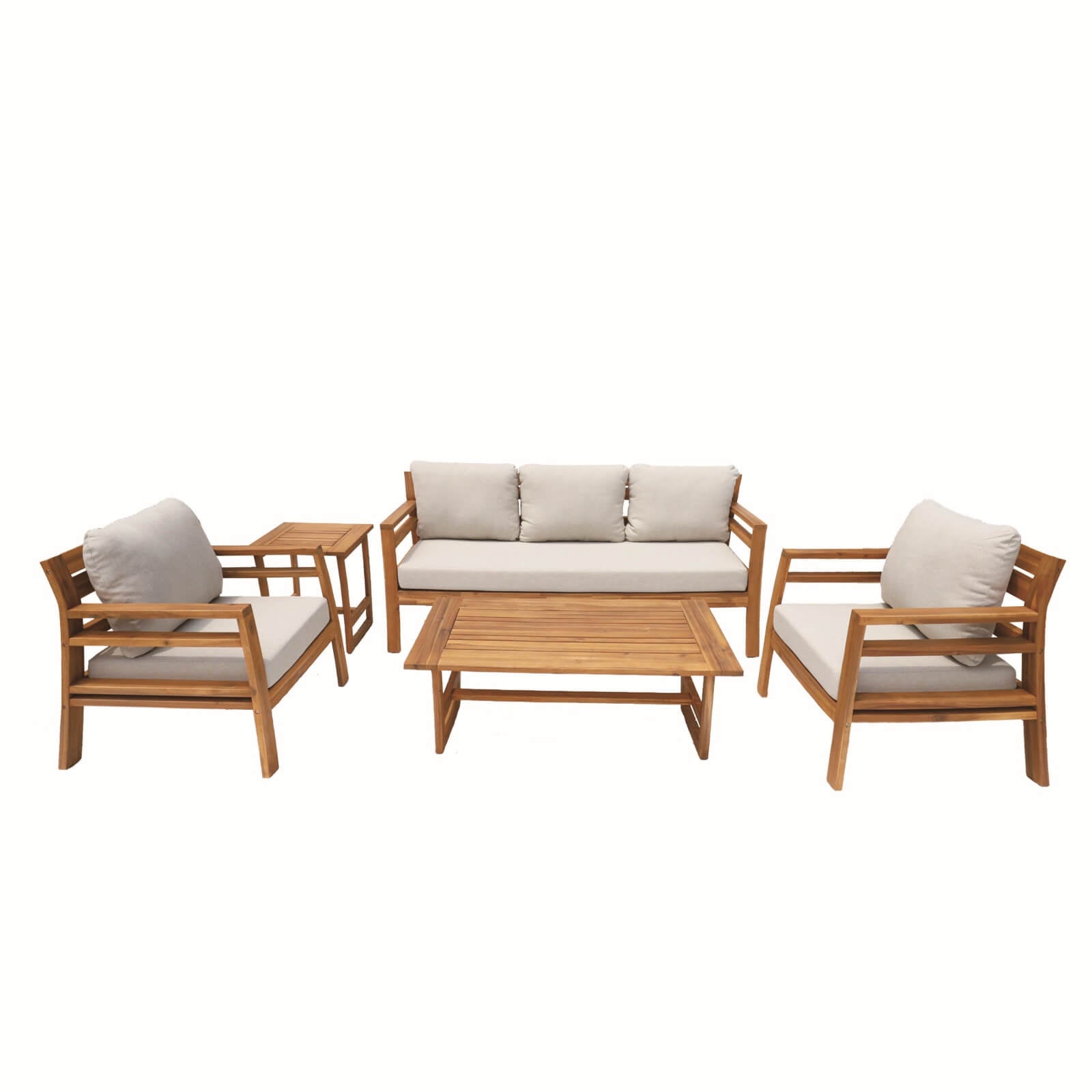 Elegant 5-Piece Acacia Wood Patio Set with Luxurious Cushions(PAS-2520-19F-3SS+SS*2+TA+ST) - Abrihome