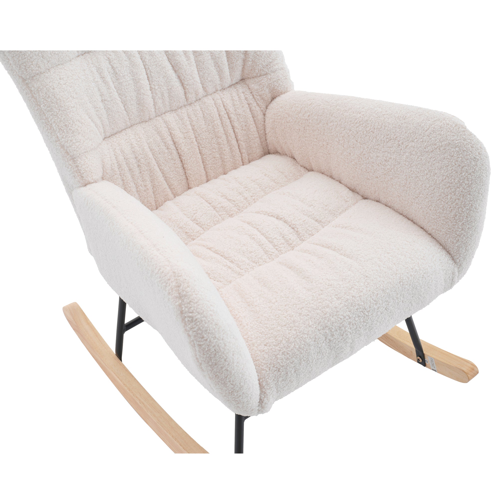 Nursery Rocking Chair, Teddy Upholstered Glider Rocker, Rocking Accent Chair with High Backrest, Comfy Rocking Accent Armchair for Living Room, Bedroom, Offices, WHITE