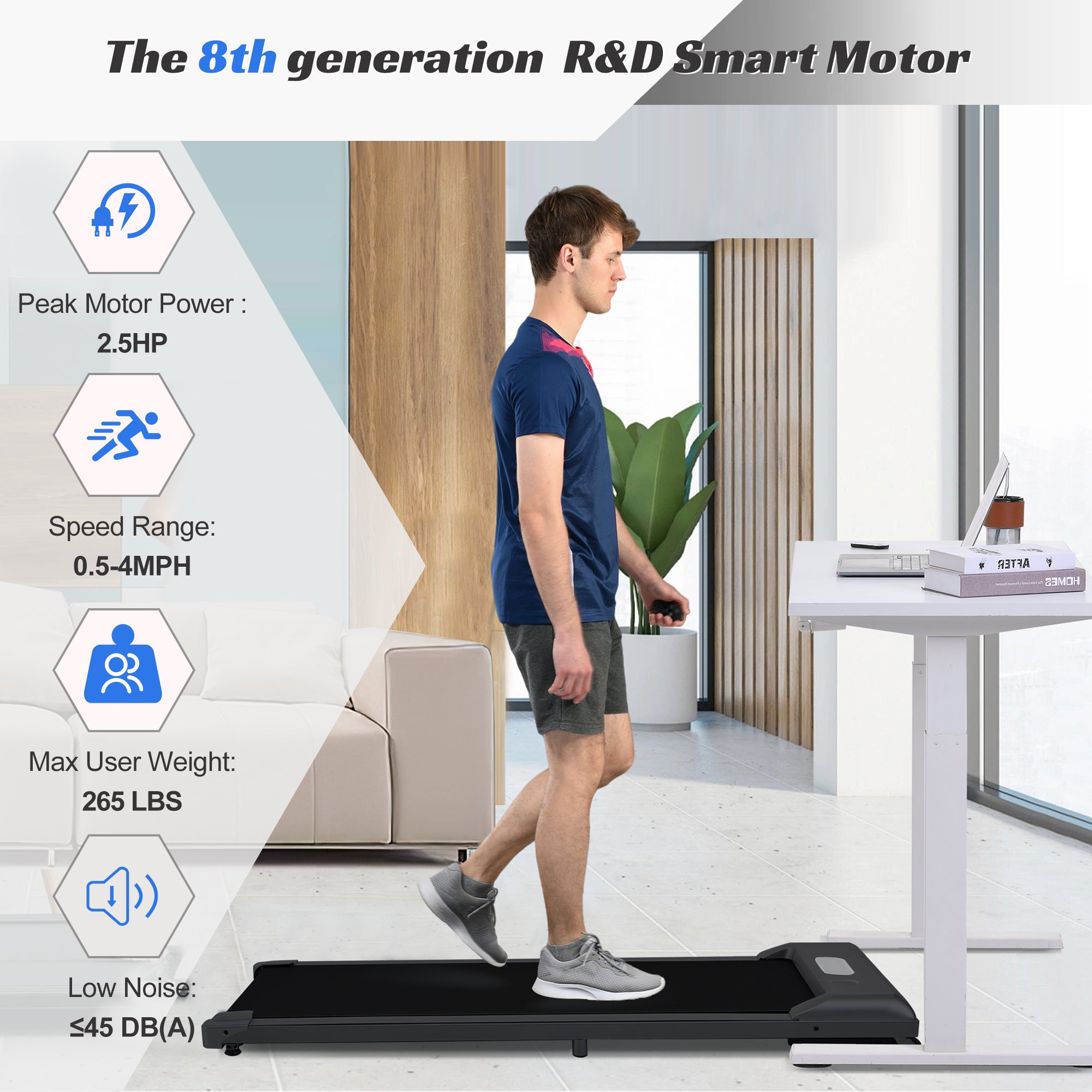 2 in 1 Under Desk Electric Treadmill 2.5HP, Remote Control, Display, Walking Jogging Running Machine Fitness Equipment for Home Gym Office