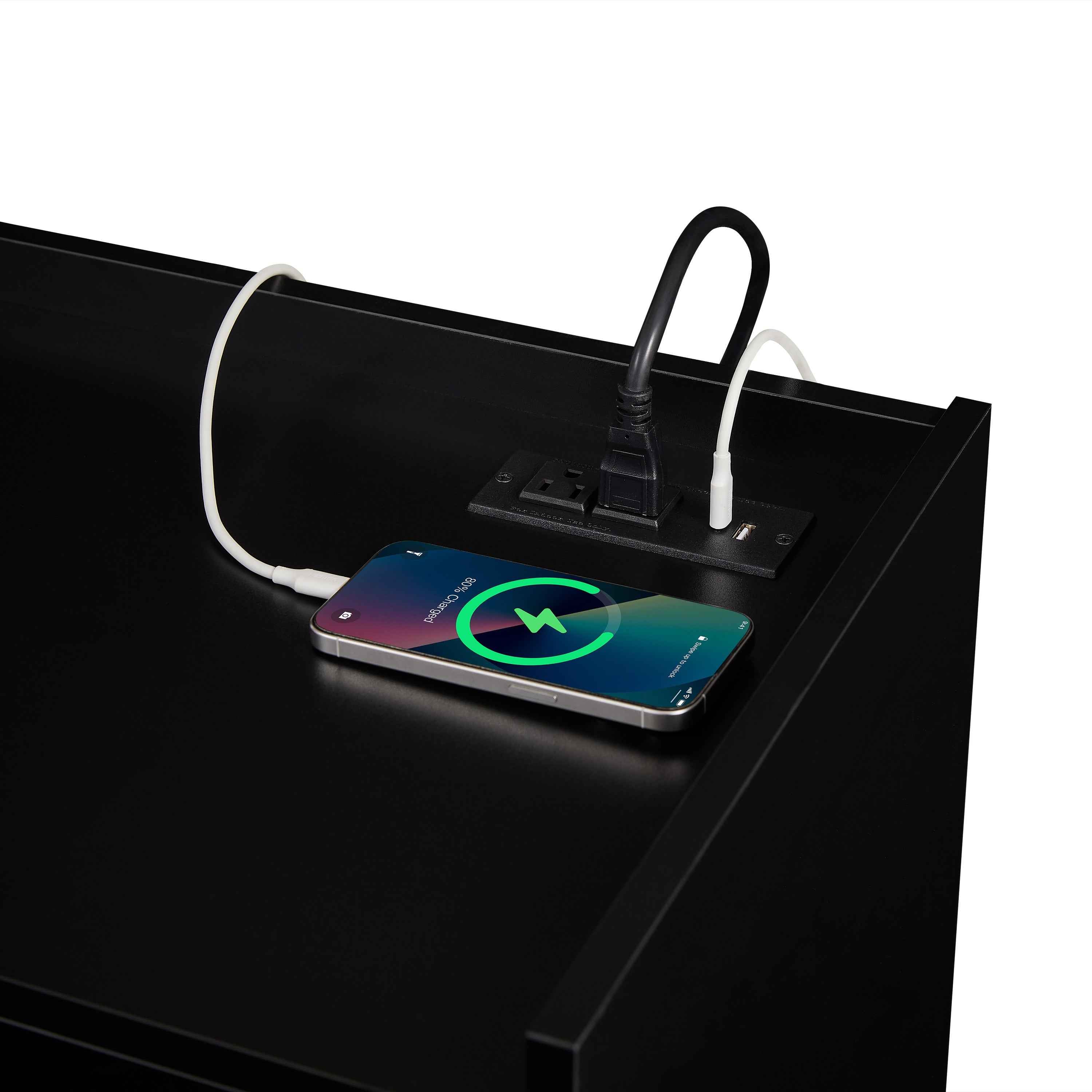 Mirod Modern TV Stand with Ample Storage,4 Drawer Design with Tempered Glass ,Built-in Charging Ports and Ambient LED Lighting ,Versatile for Any Decor Style