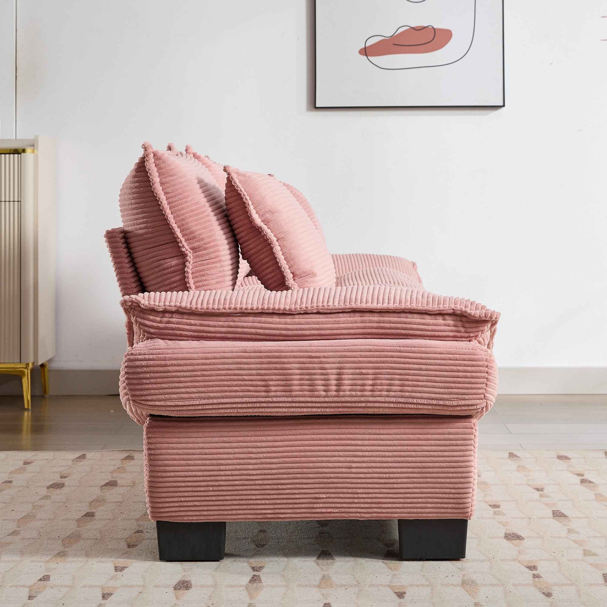Corduroy Sofa Sleeper Couch Loveseat Sofa with Pillows Comfy Upholstered Deep Seat Sofa for Bedroom,Living Room,Apartment,Office,Dorm-Pink Corduroy