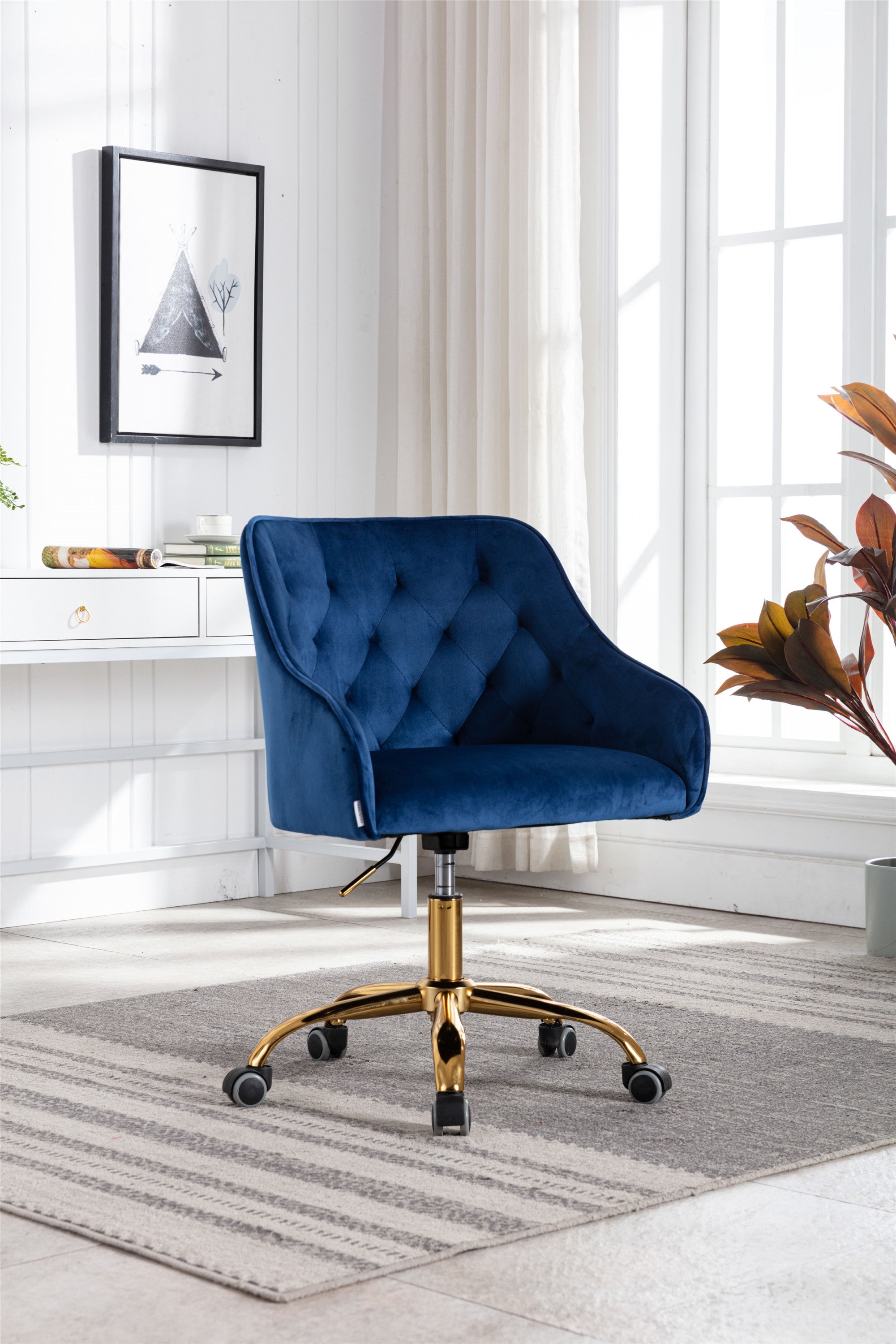 COOLMORE Velvet Home Office Desk Chair, Modern Cute Computer Chair, Wheels Swivel Height Adjustable Swivel Task Chair for Home Office (Navy Velvet)