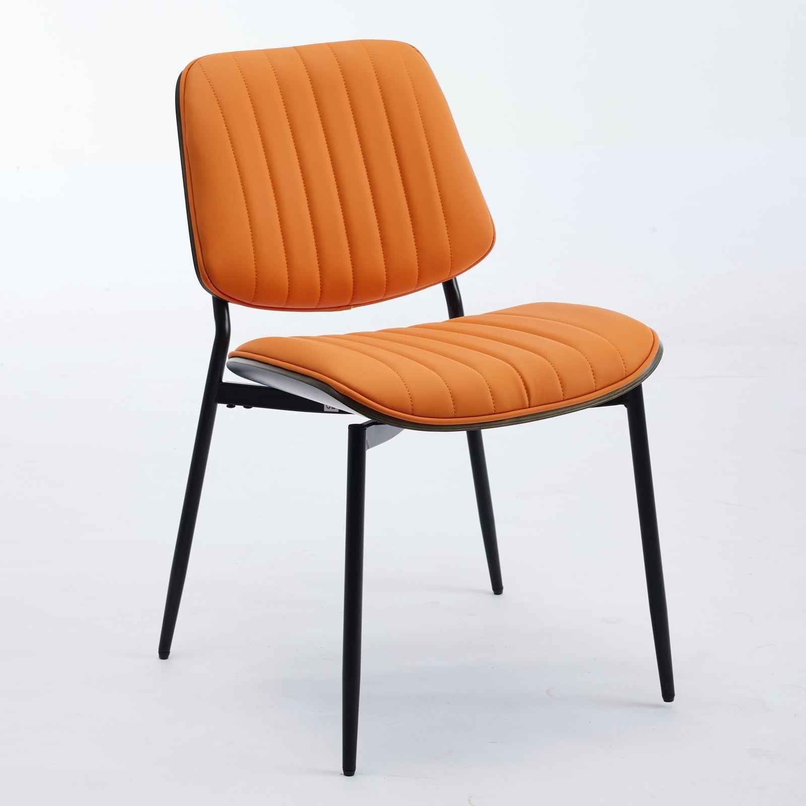 A&A Furniture, Dining Chairs Set of 2 Mid Century Modern Retro Faux Leather Chair with Walnut Bentwood Back Upholstered Seat Metal Legs Adjustable Foot for Kitchen Dining Room Chairs(Orange  PU)