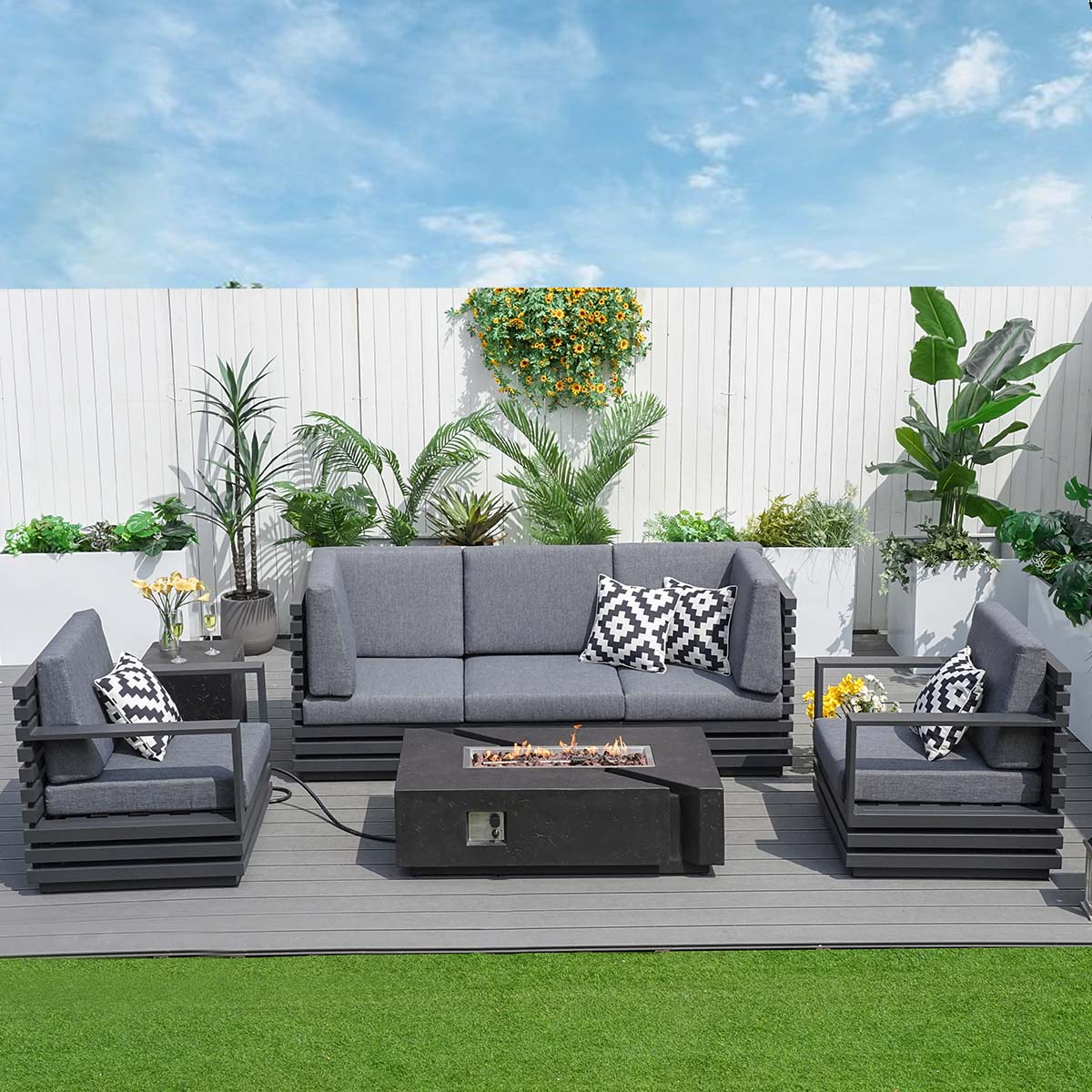 The latest furniture on the market - Abrihome 4-Pieces Patio Garden Aluminum Seating Set with Fire Pit