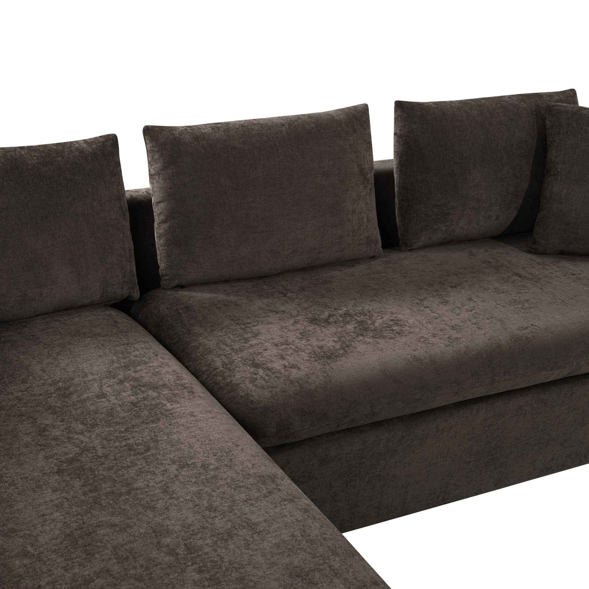 Elegant L-Shaped Sectional Sofa with Chenille Upholstery and Wooden Storage Compartment, Brown