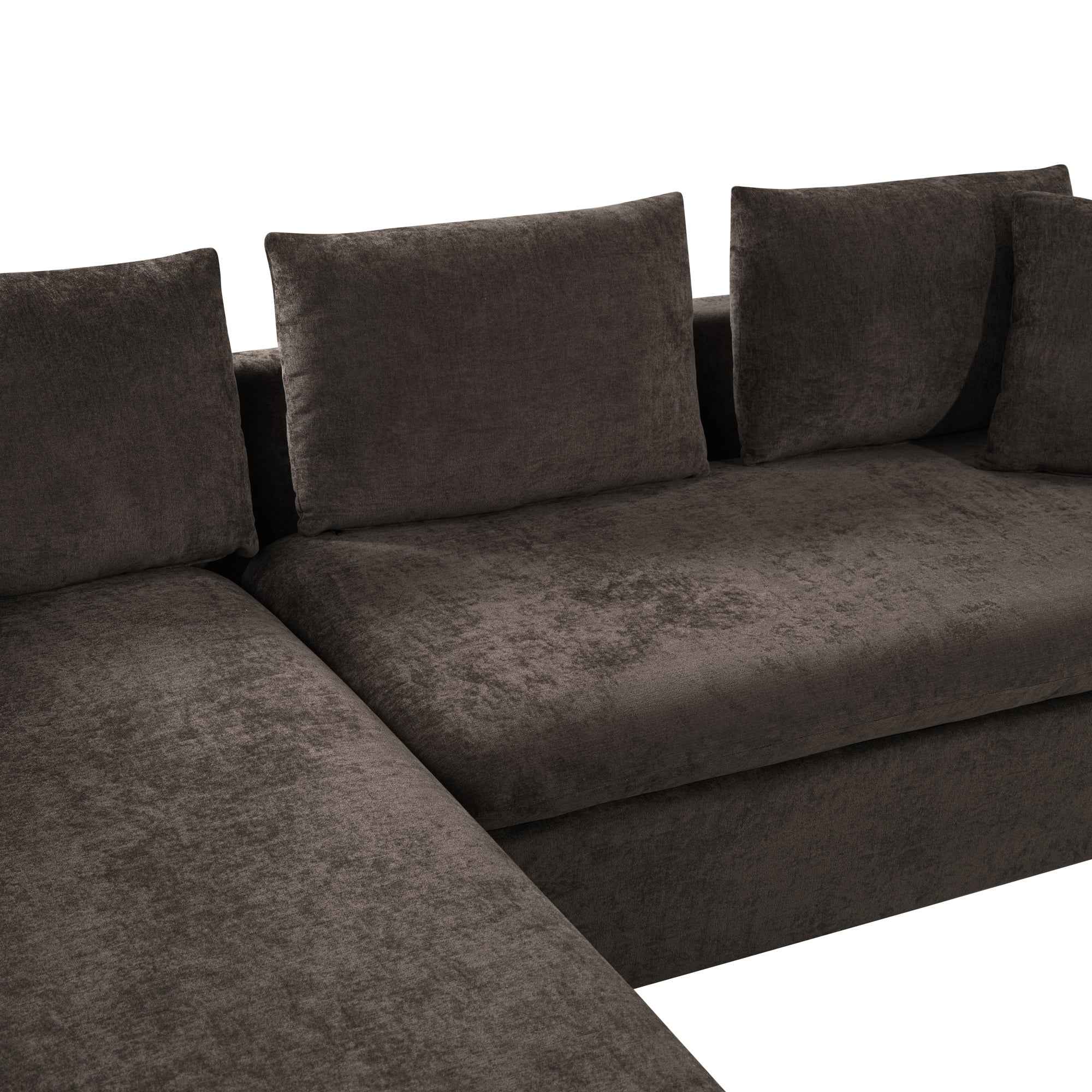 Elegant L-Shaped Sectional Sofa with Chenille Upholstery and Wooden Storage Compartment, Brown