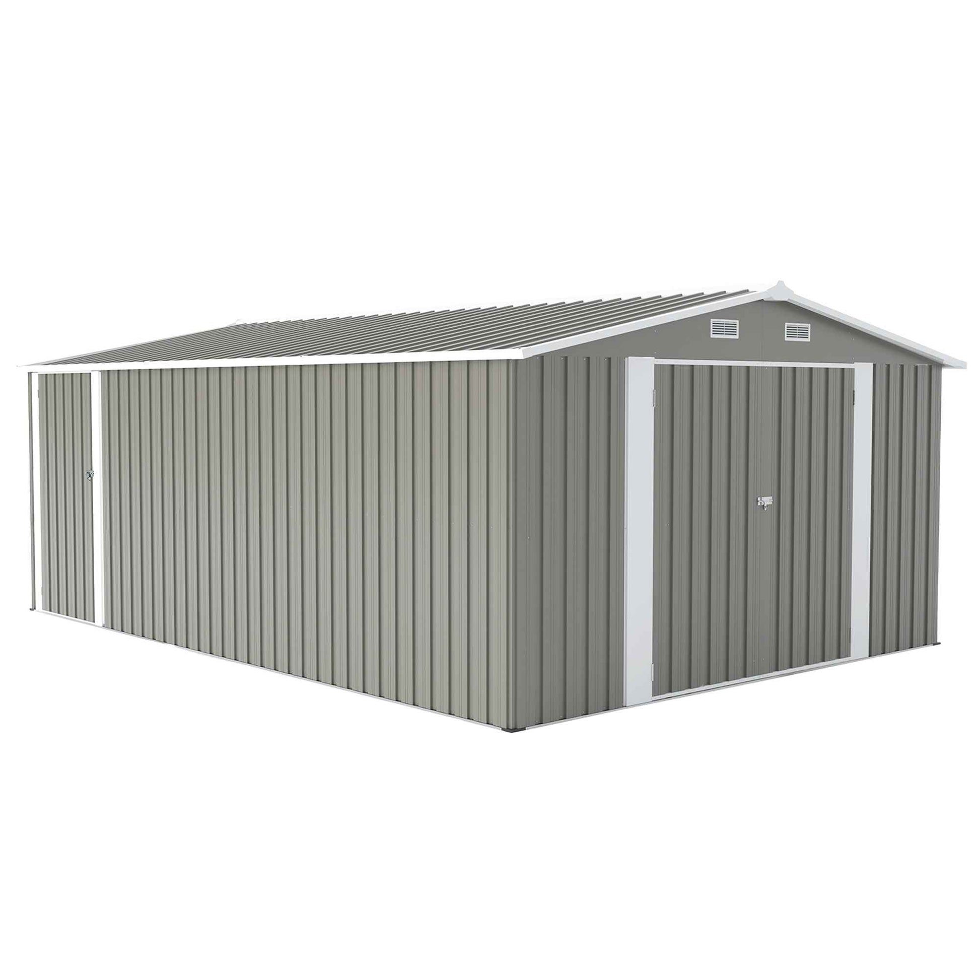 Campcraft  Outdoor Storage Shed 10×14 FT with 3 Lockable Doors,4 Air Vents & Sloped Roof,Utility Tool Shed Metal Storage Garden Sheds  Frame and 4 Vents,for Backyard,Patio,Lawn,Light Grey