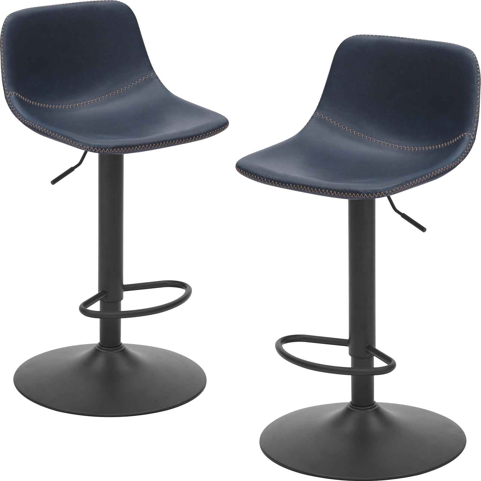 Adjustable Bar Stools Set of 2, Mid Century Modern Swivel Bar Stools, Industrial Bar Height Stools With Back Support Counter Height Bar Chairs Pu Leather Bar Stool for Kitchen Island Rustic Barstools
