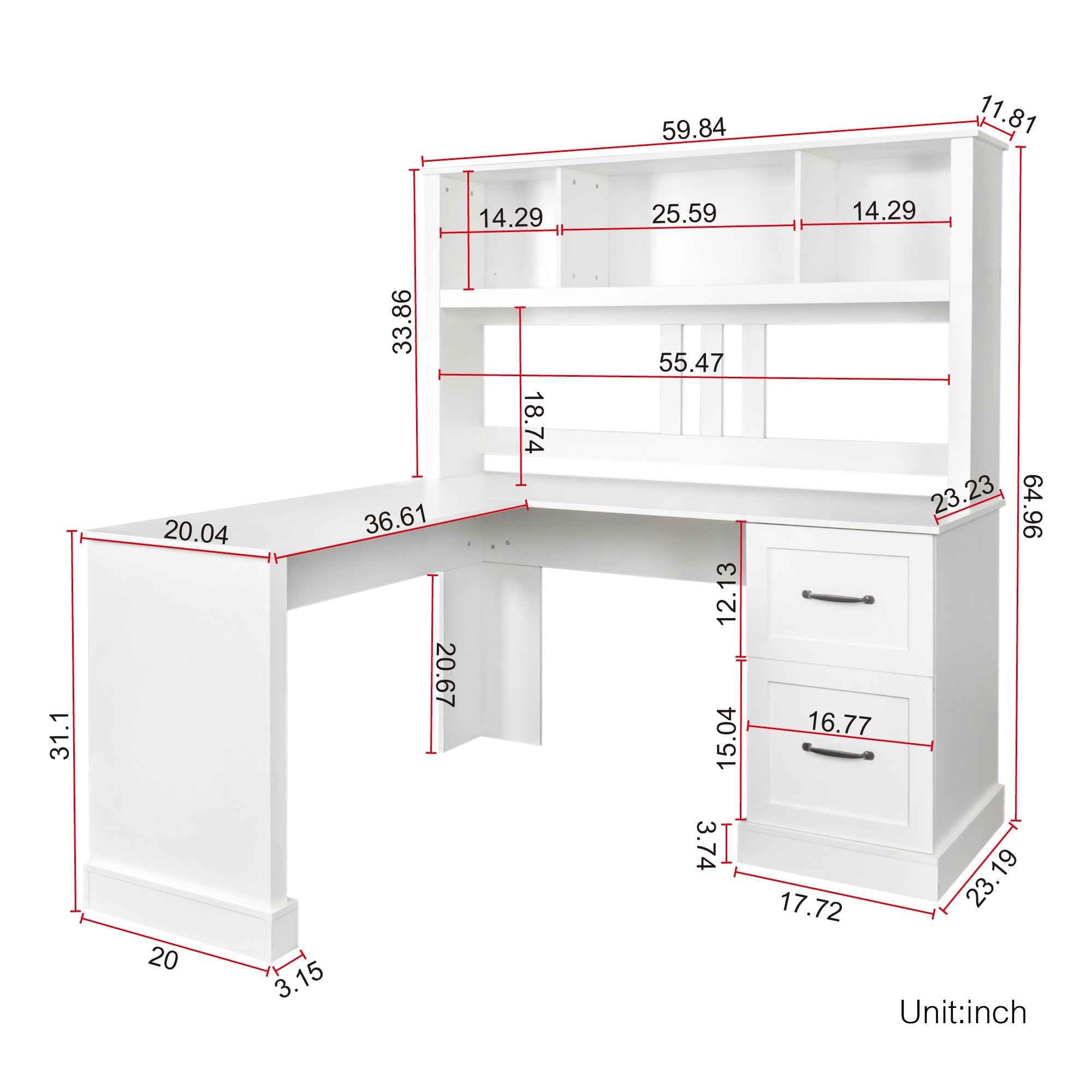 Home Office Computer Desk with Hutch, Antiqued White finish
