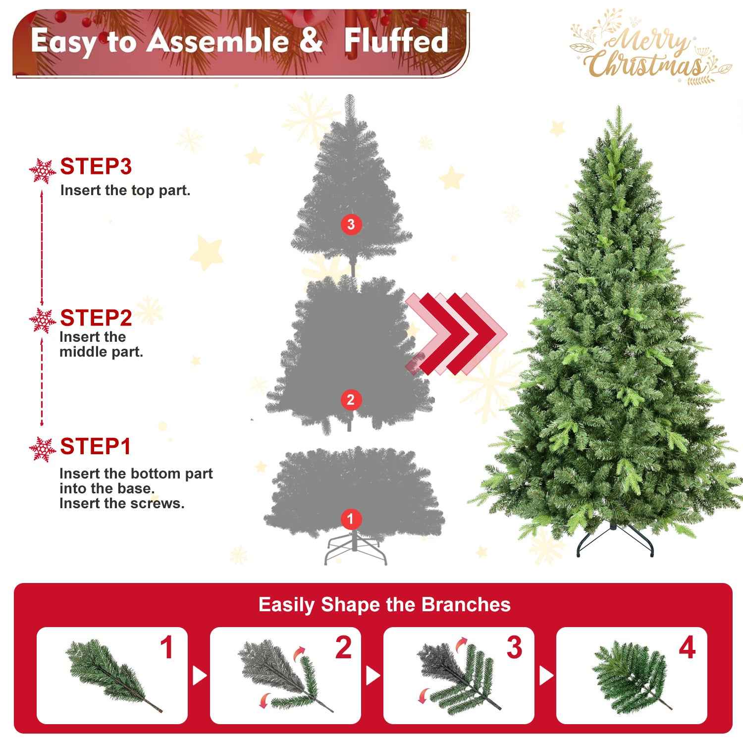 4FT Classic Christmas Tree with 636 PE+PVC Tips – Realistic Hinged Branches, Easy Assembly, Stable Metal Stand, Full Natural Look for Holiday Decorating