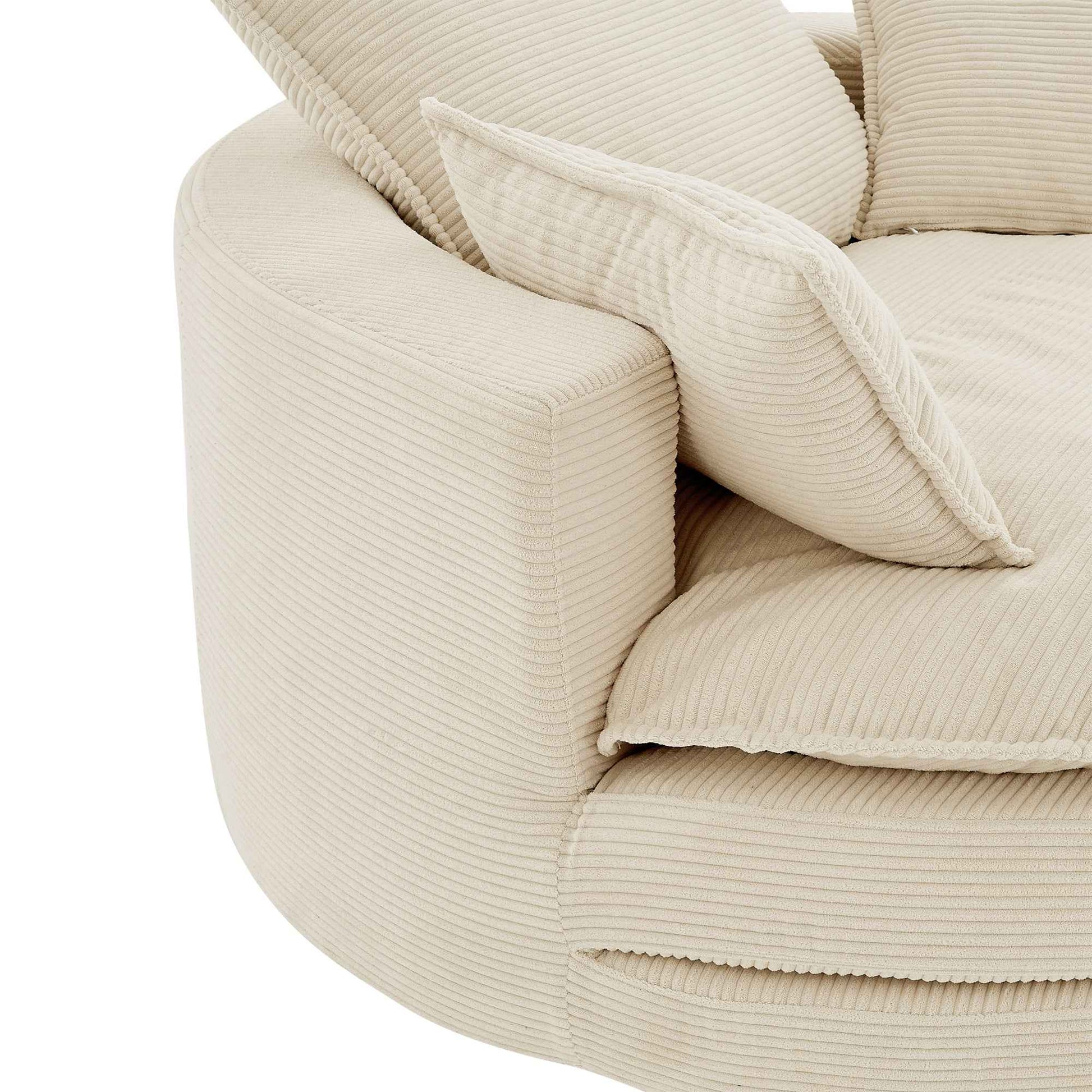 Accent Barrel Chair 360° Swivel Sofa Chair with Dual-layer Cushion and 3 Removable Pillows, Beige Corduroy, 57.5'