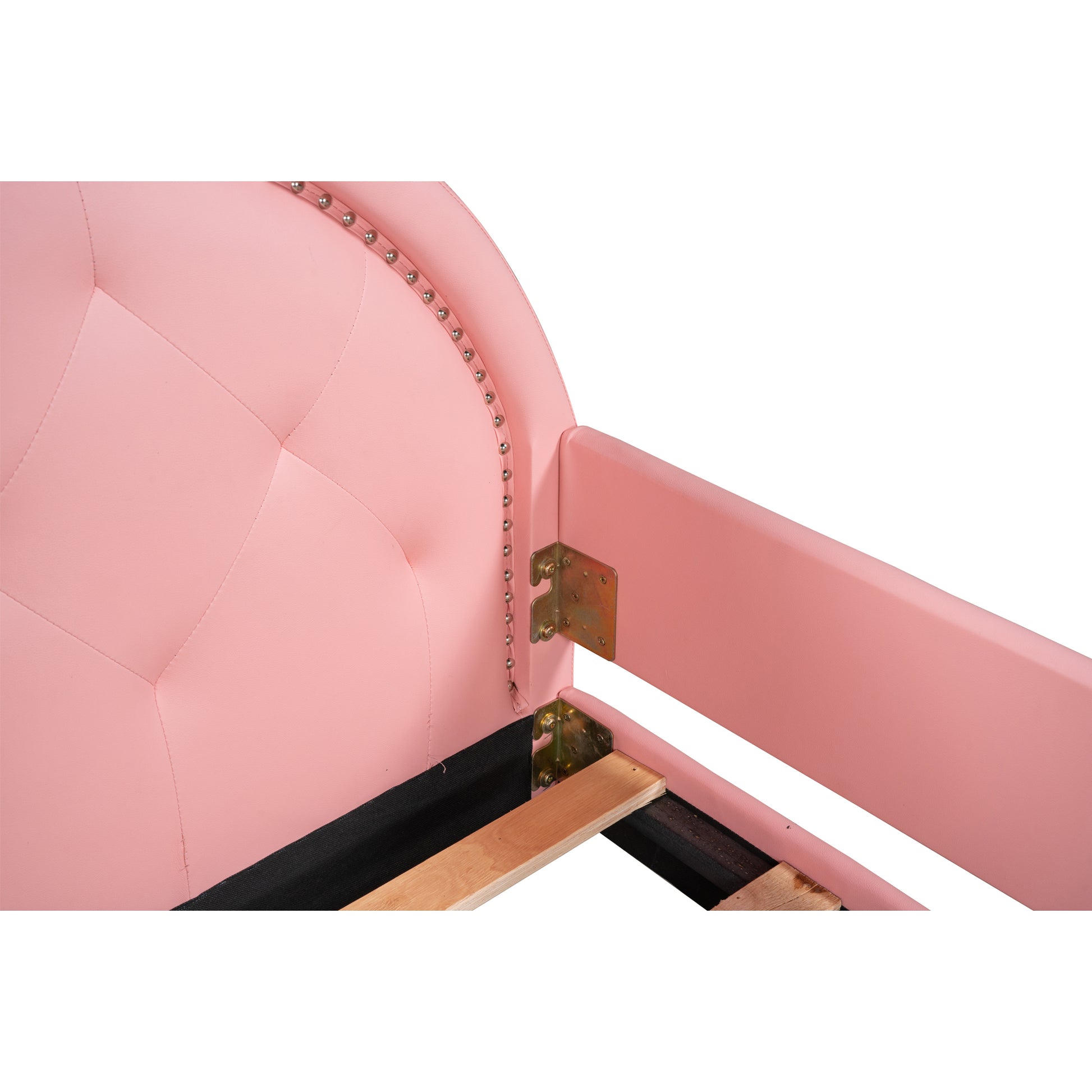 Twin Size Upholstered Daybed with Carton Ears Shaped Headboard, Pink - Abrihome
