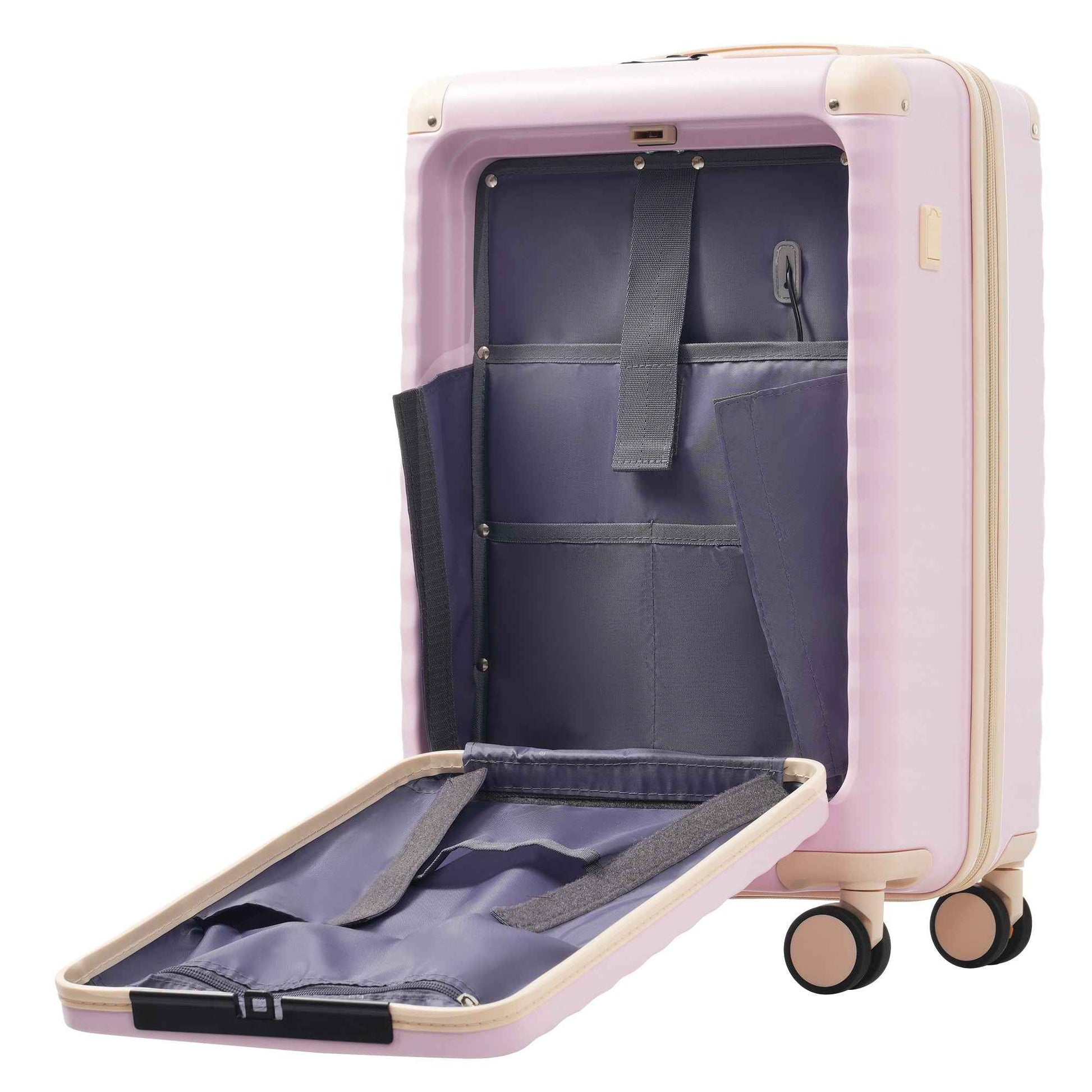 Luggage Sets 5 Piece with Front Opening , Hardside Expandable Carry on Suitcase with Spinner Wheels TSA Lock USB Port  Cup Holder Duffel Bag and Toiletry Bag