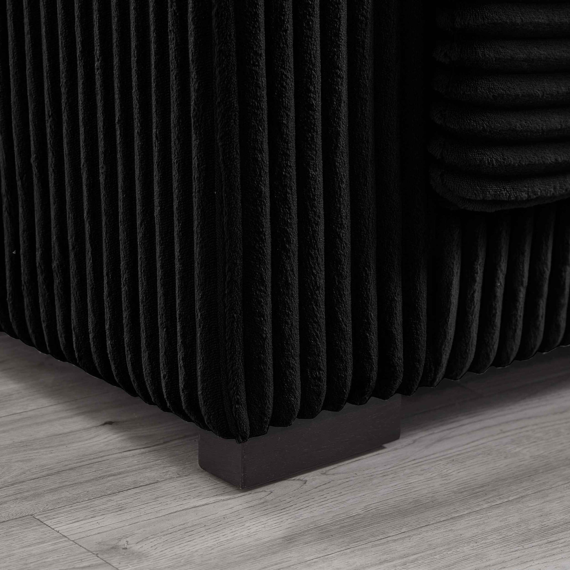 93' Sectional Sofa, L Shaped Sofa Couch with Reversible Chaise Lounge, Upholstered Soft Corduroy Couch for Living Room, Apartment (Black)