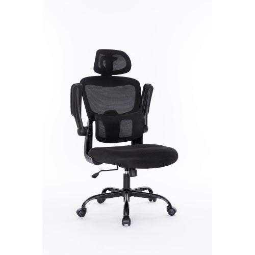 Ergonomic Mesh Office Chair with 3D Adjustable Lumbar Support, High Back Desk Chair with Flip-up Arms, Executive Computer Chair Home Office Task Swivel Rolling Chairs for Adults