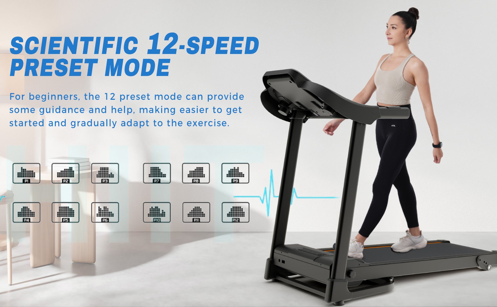 Compact Easy Folding Treadmill Motorized Running Jogging Machine with Audio Speakers and Incline Adjuster