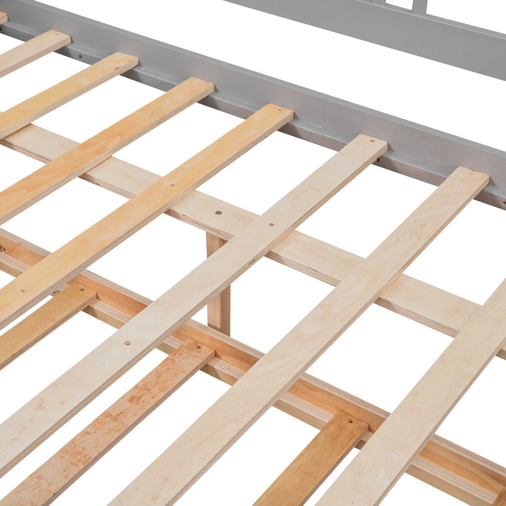 Full Size Daybed Wood Bed with Twin Size Trundle,Gray - Abrihome