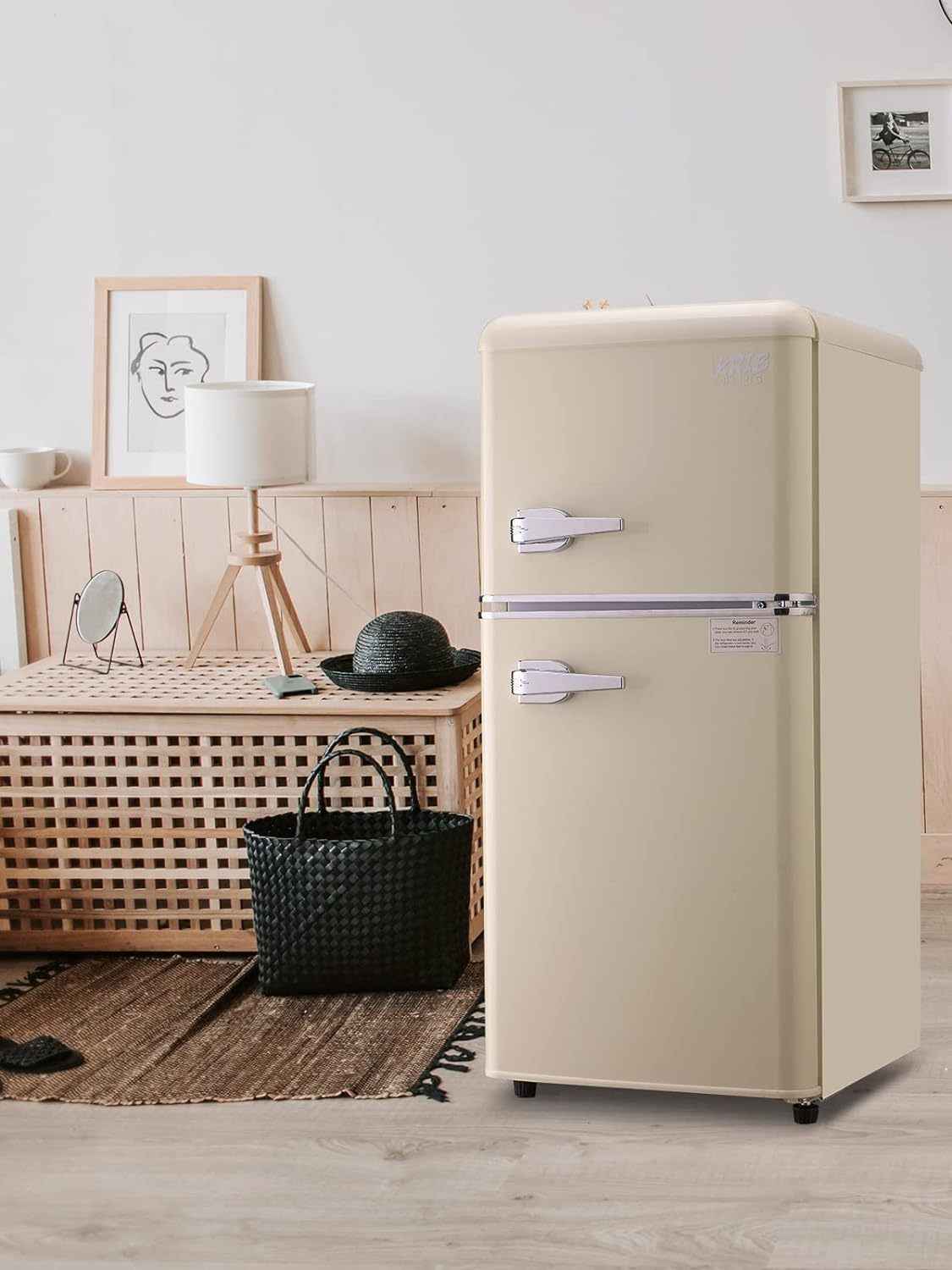 3.5Cu.Ft Compact Refrigerator Mini Fridge with Freezer, Small Refrigerator with 2 Door, 7 Level Thermostat Removable Shelves for Kitchen, Dorm, Apartment, Bar, Office, Cream