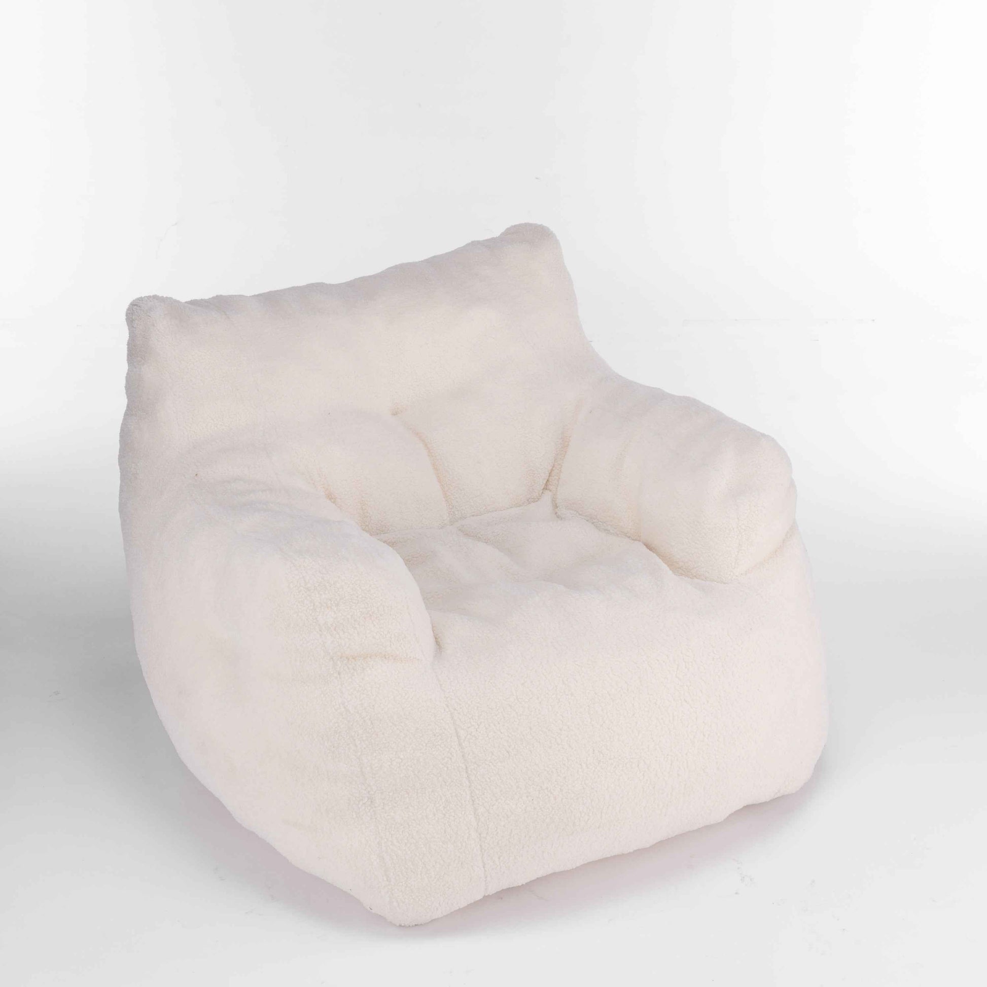 010-Soft Teddy Fabric Tufted Foam Bean Bag Chair With Teddy Fabric Ivory White