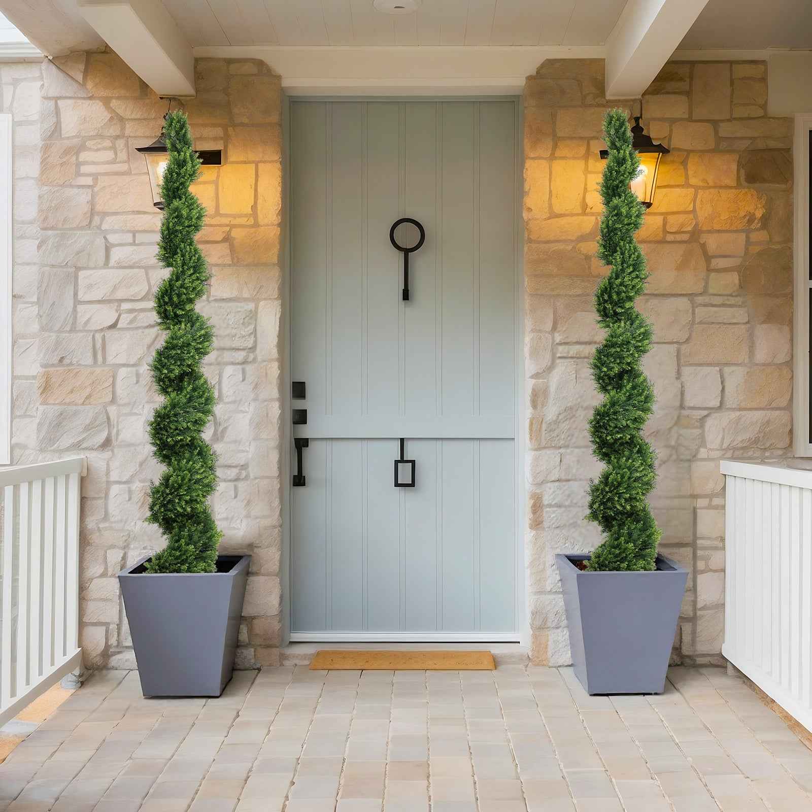 7FT Tall Artificial Two-Tone Cypress Pine Tree – Realistic Lifelike Faux Greenery with Natural Dual Color Leaves for Indoor Outdoor Home Office Decoration, Potted Fake Tree, 1pc/set