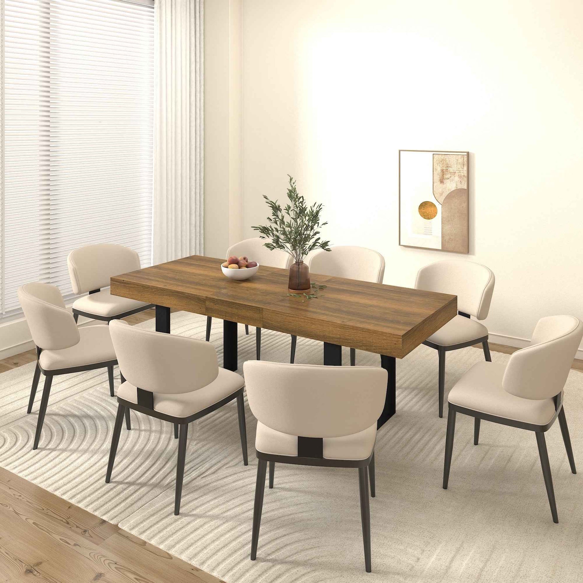 Rectangle extendable dining table for 6-10 people aged effect wood and black 160-200 cm