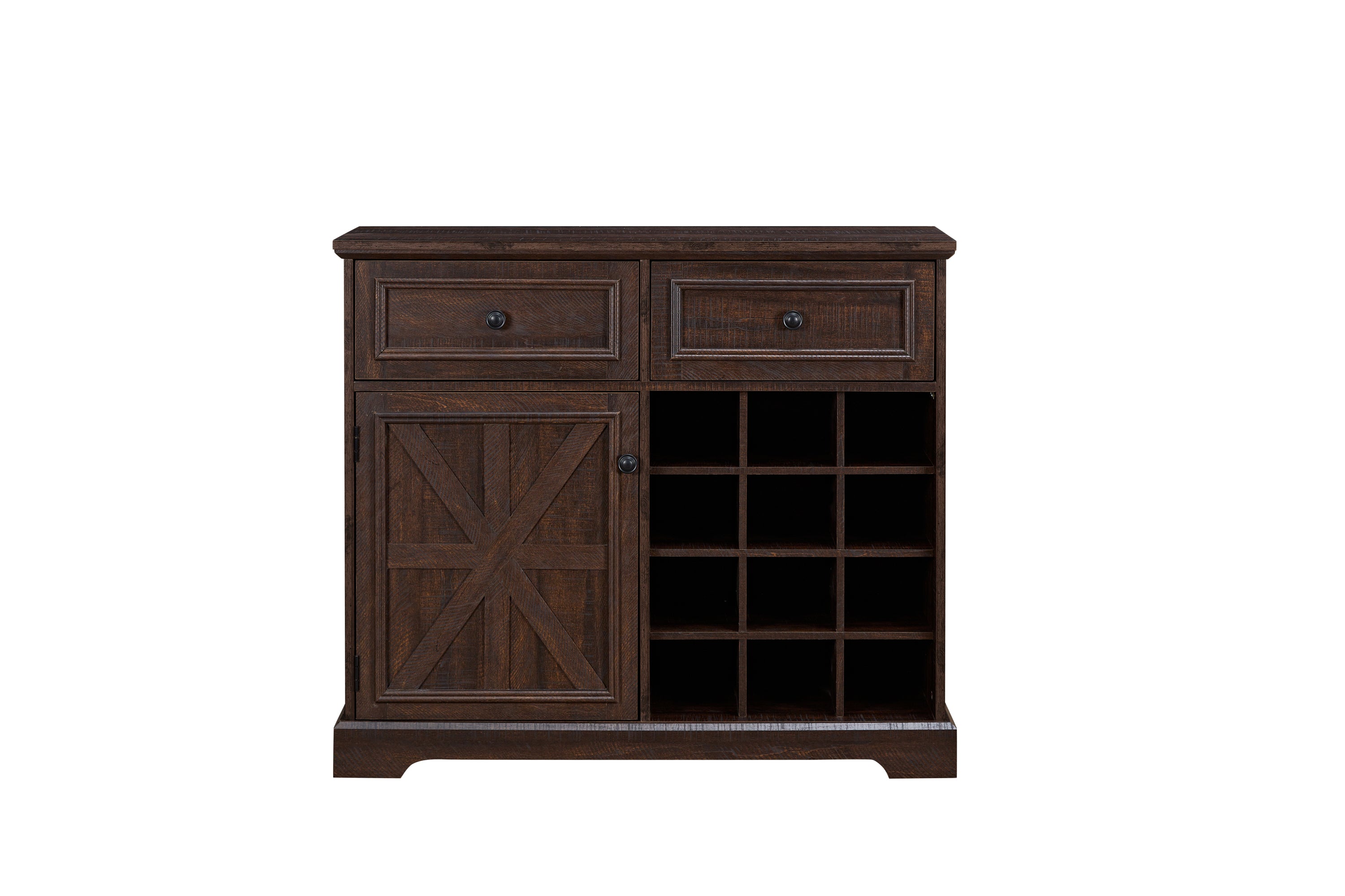 Farmhouse Buffet Cabinet with Storage Sideboard with 2 Drawers, Wine Bar Cabinet with Removable Wine Racks Storage Shelves, Liquor Coffee Bar Cupboard for Kitchen, Dining Room, Espresso L39.37''*W15.7