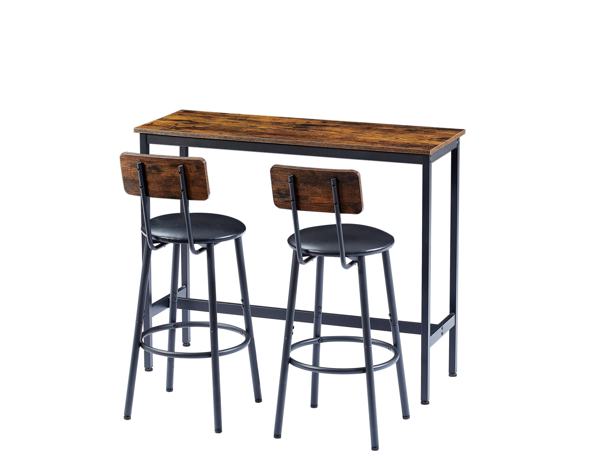 Bar Table Set with 2 Bar stools PU Soft seat with backrest, Rustic Brown, 43.31'' L x 15.75'' W x 35.43'' H. - Abrihome