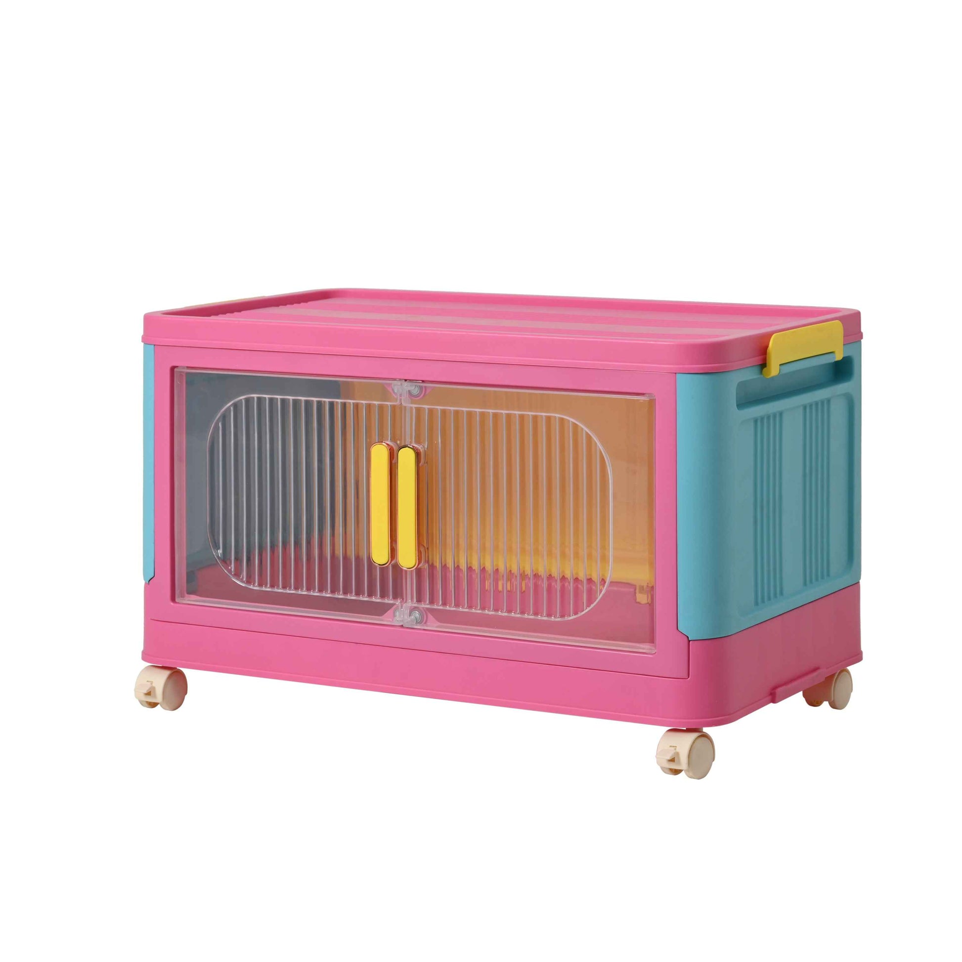 Happy Color, 20' Side Wide Folding Storage Cabinet ,4 Tiers,19.69'×11.81'×40.55',Collapsible Storage Bins with Magnetic Door, Plastic Storage Cabinet with Wheels