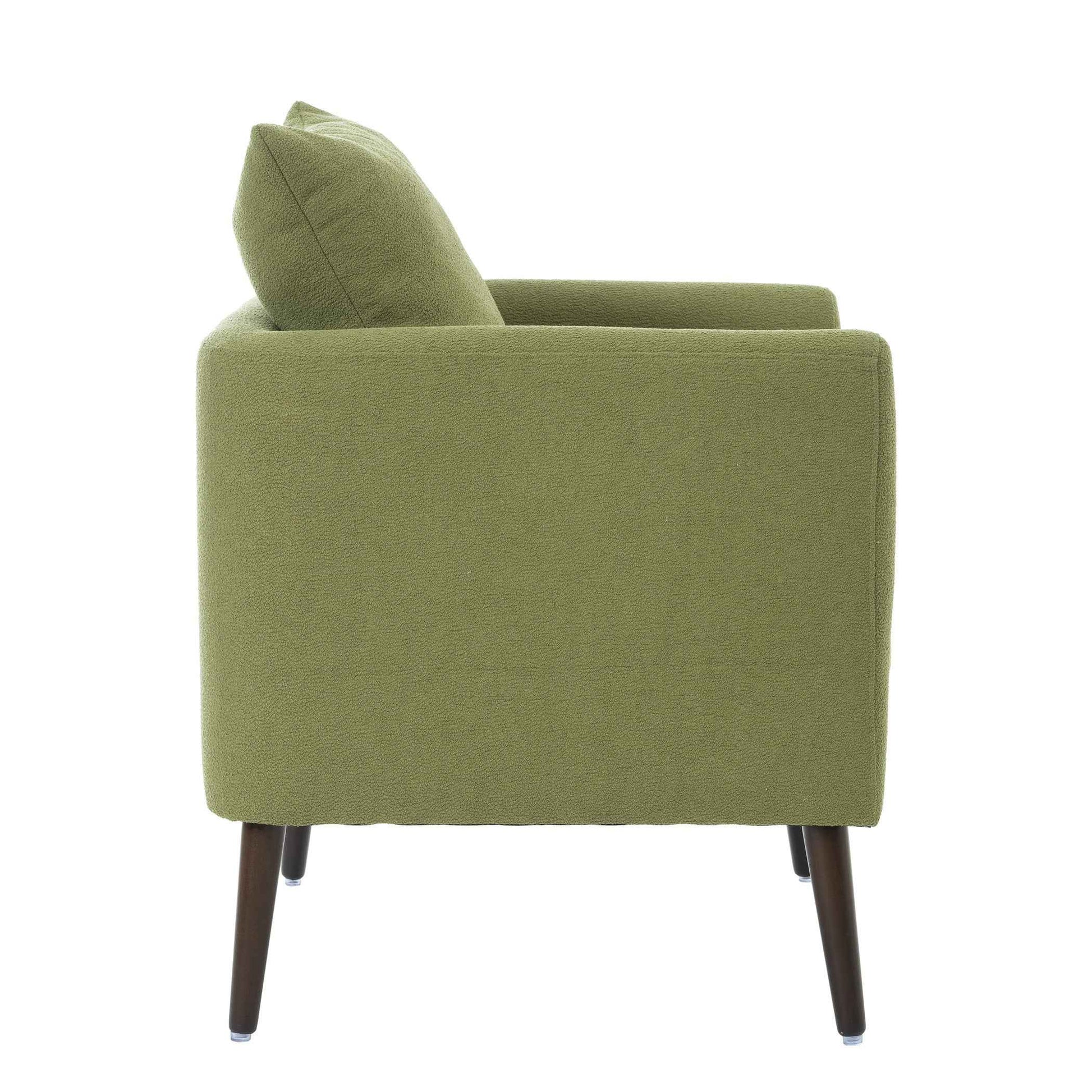 Modern Fabric Accent Chair, Upholstered Armchair for Living Room, Mid Century Fabric Lounge Chair w/Pillow, Comfortable Reading Chair with Wood Legs for Living Room, Bedroom, Reception Room (Olive)
