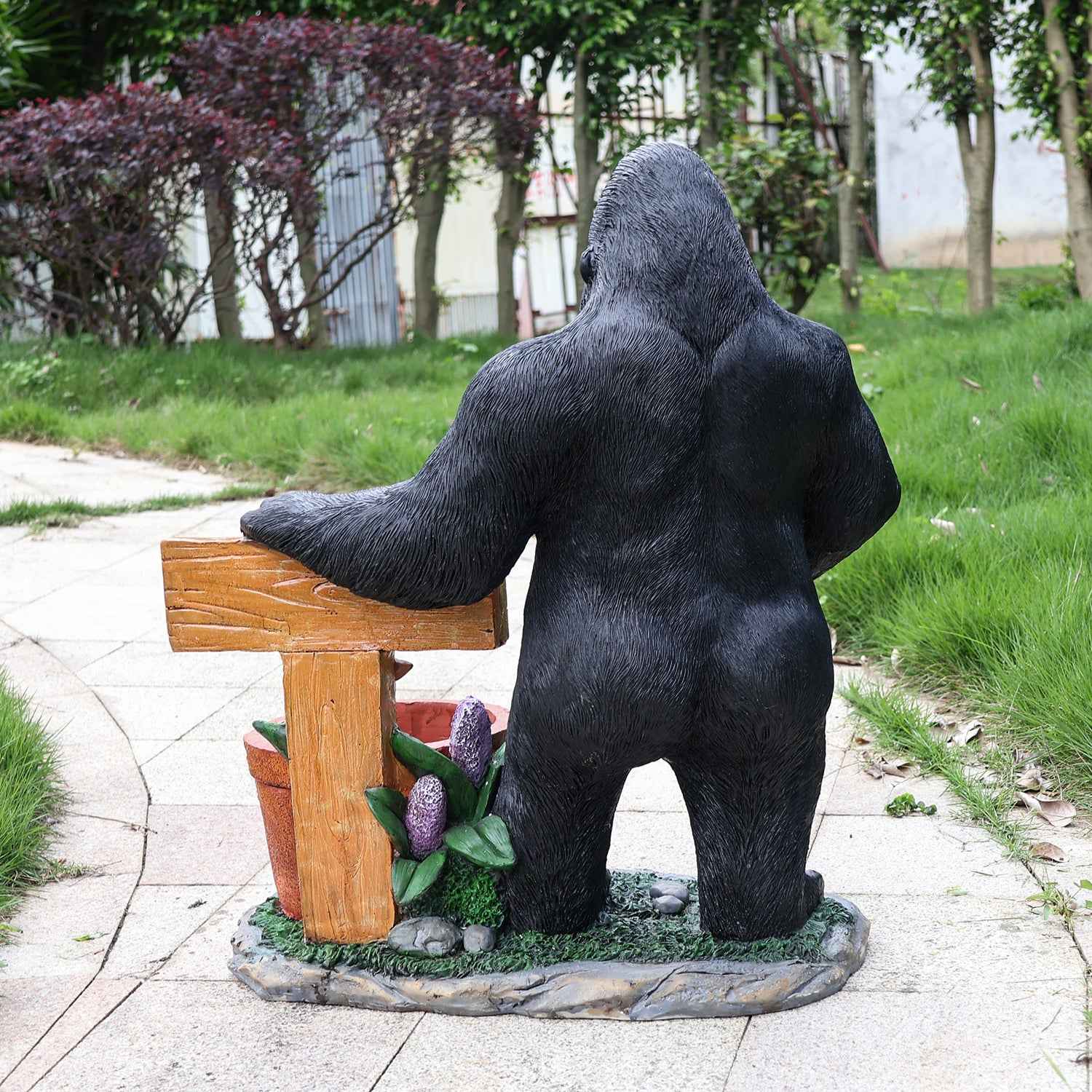 Outdoor Garden Sculpture Chimpanzees  Flower Pot Planter - Unique Yard Statue Decoration, Interesting Law Outdoor Ornament