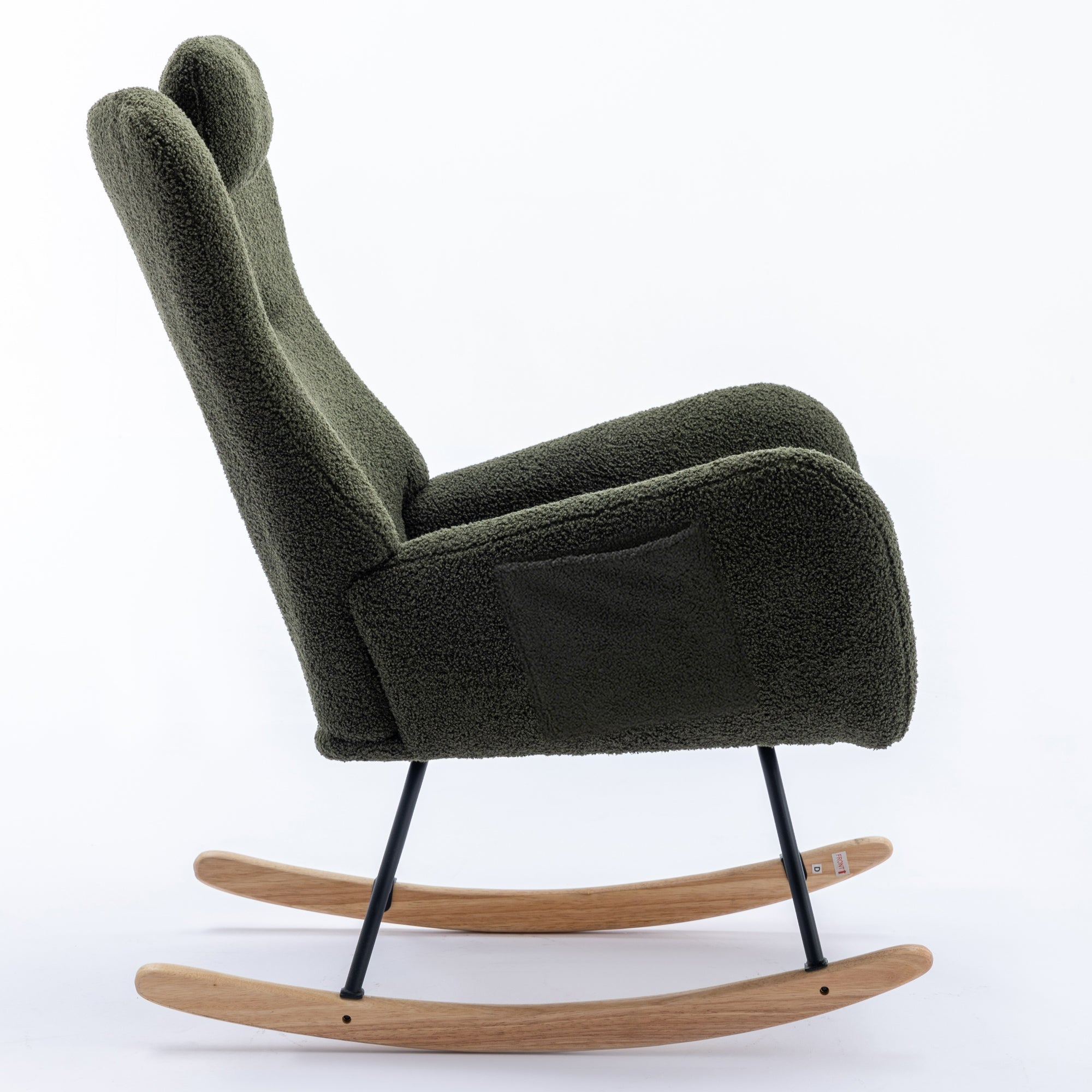 35.5 inch Rocking Chair with Pocket, Soft Teddy Fabric Rocking Chair for Nursery, Comfy Wingback Glider Rocker with Safe Solid Wood Base for Living Room Bedroom Balcony (dark green)