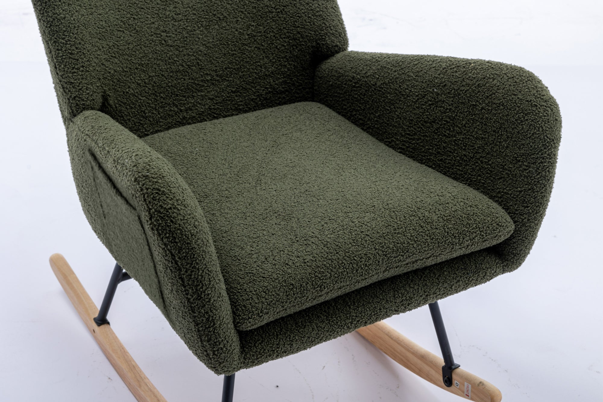 35.5 inch Rocking Chair with Pocket, Soft Teddy Fabric Rocking Chair for Nursery, Comfy Wingback Glider Rocker with Safe Solid Wood Base for Living Room Bedroom Balcony (dark green)