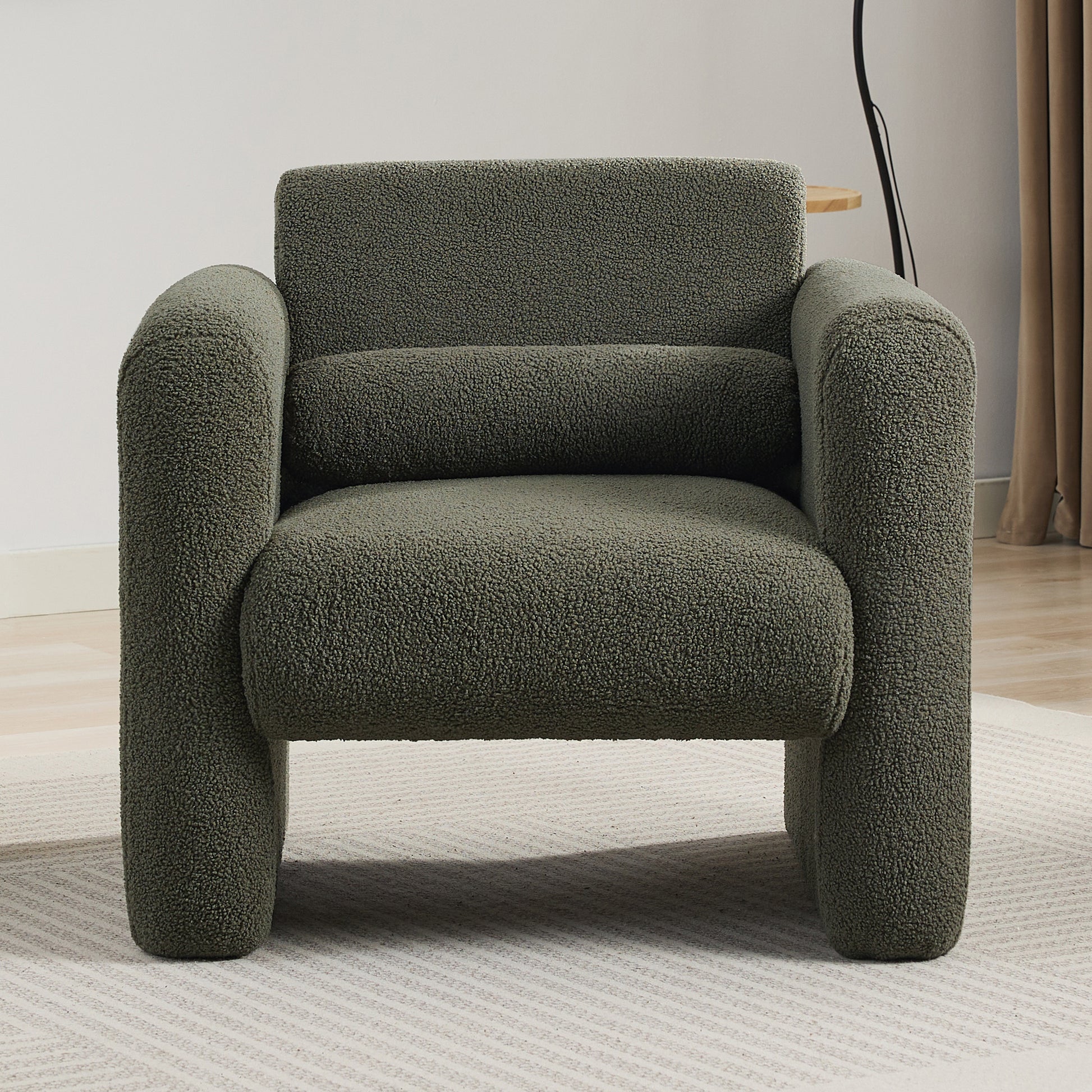Modern Accent Chair Lambskin Sherpa Fabric Upholstered Comfy Reading Arm Chair Seaweed Green - Abrihome