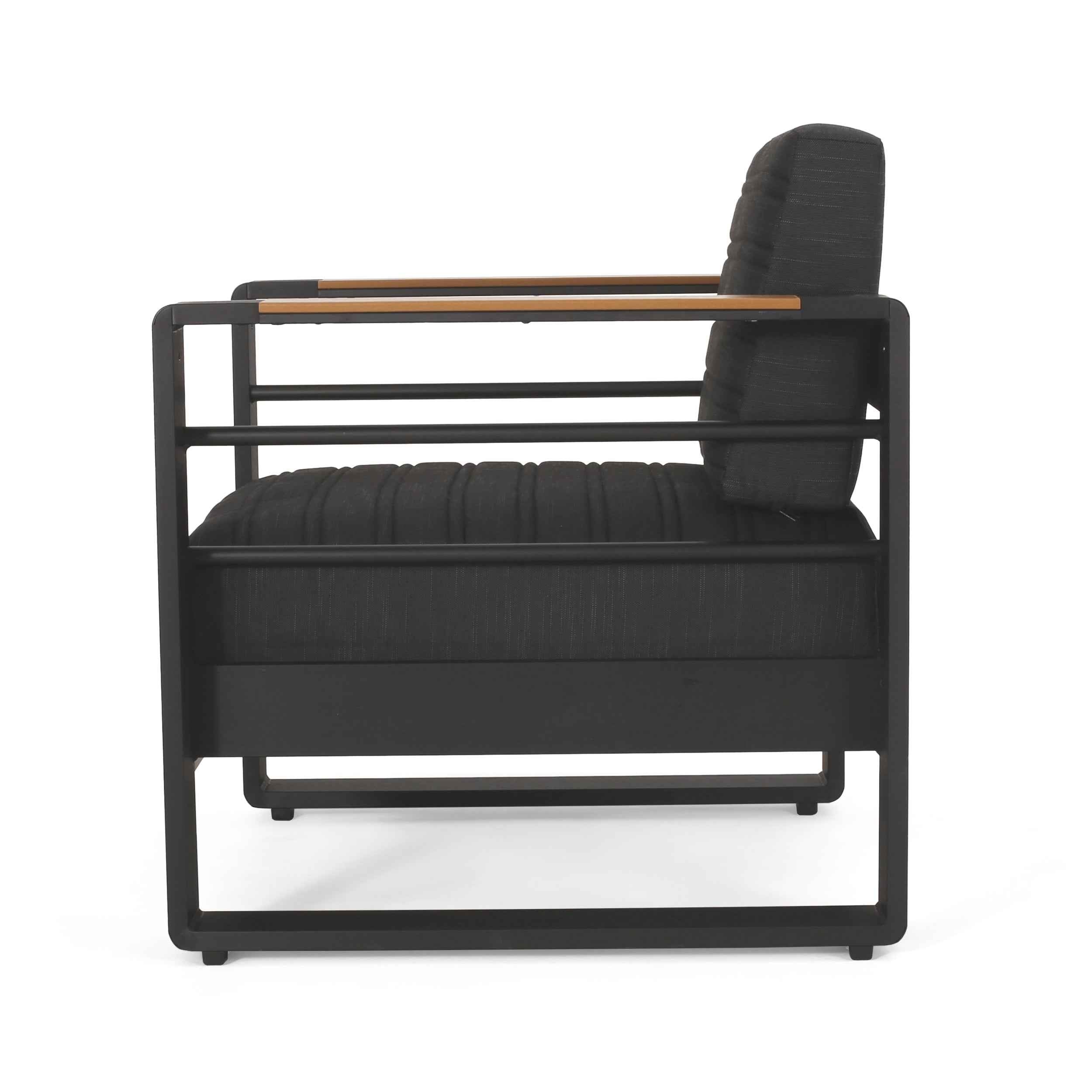 Giovanna Club Chair Set with Aluminum Frame and Water-Resistant Cushions in Black