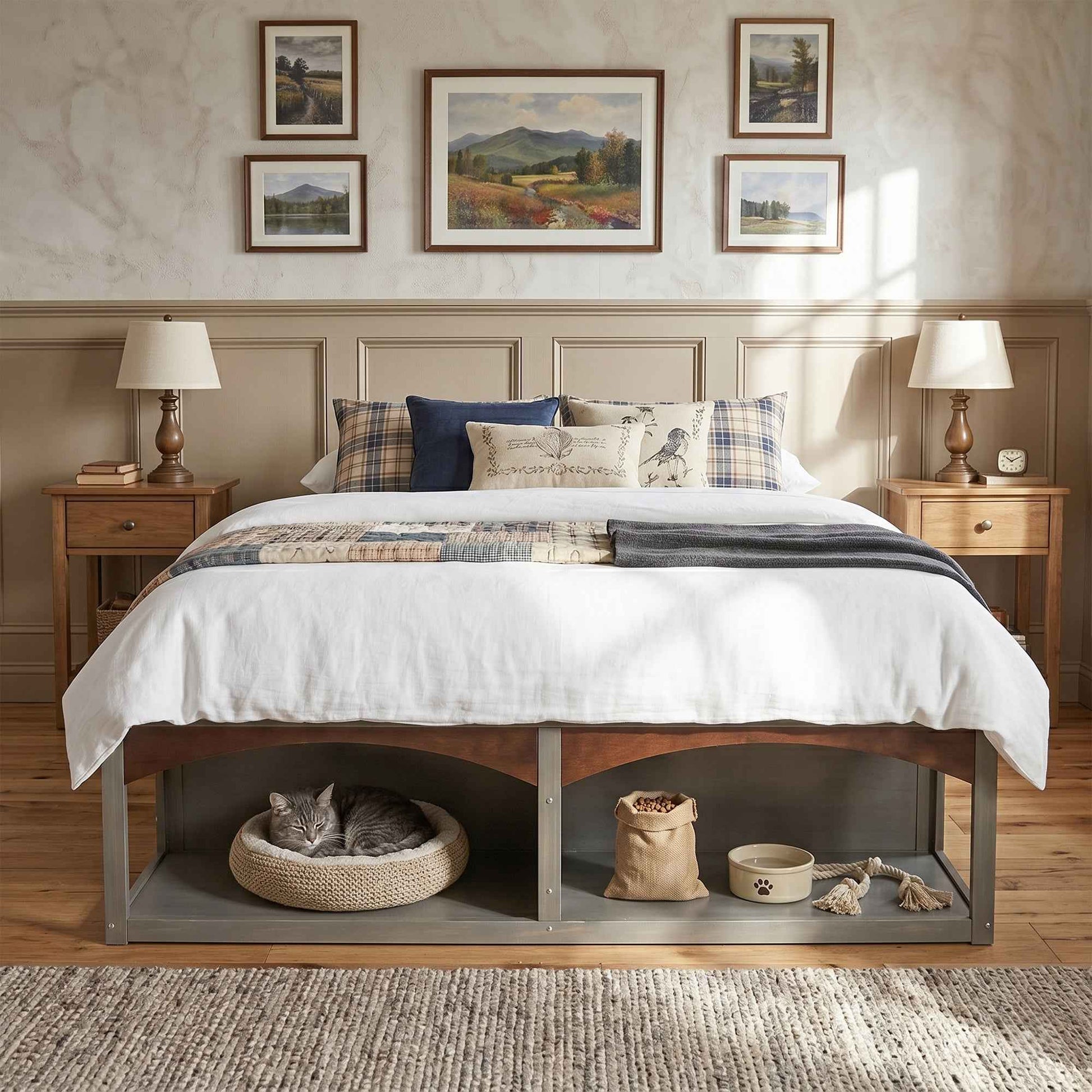 King Bed Frame with Storage Drawers, No Headboard Platform Bed, Pet-Friendly Design, No Box Spring Needed, Modern Minimalist Style-Antique Gray