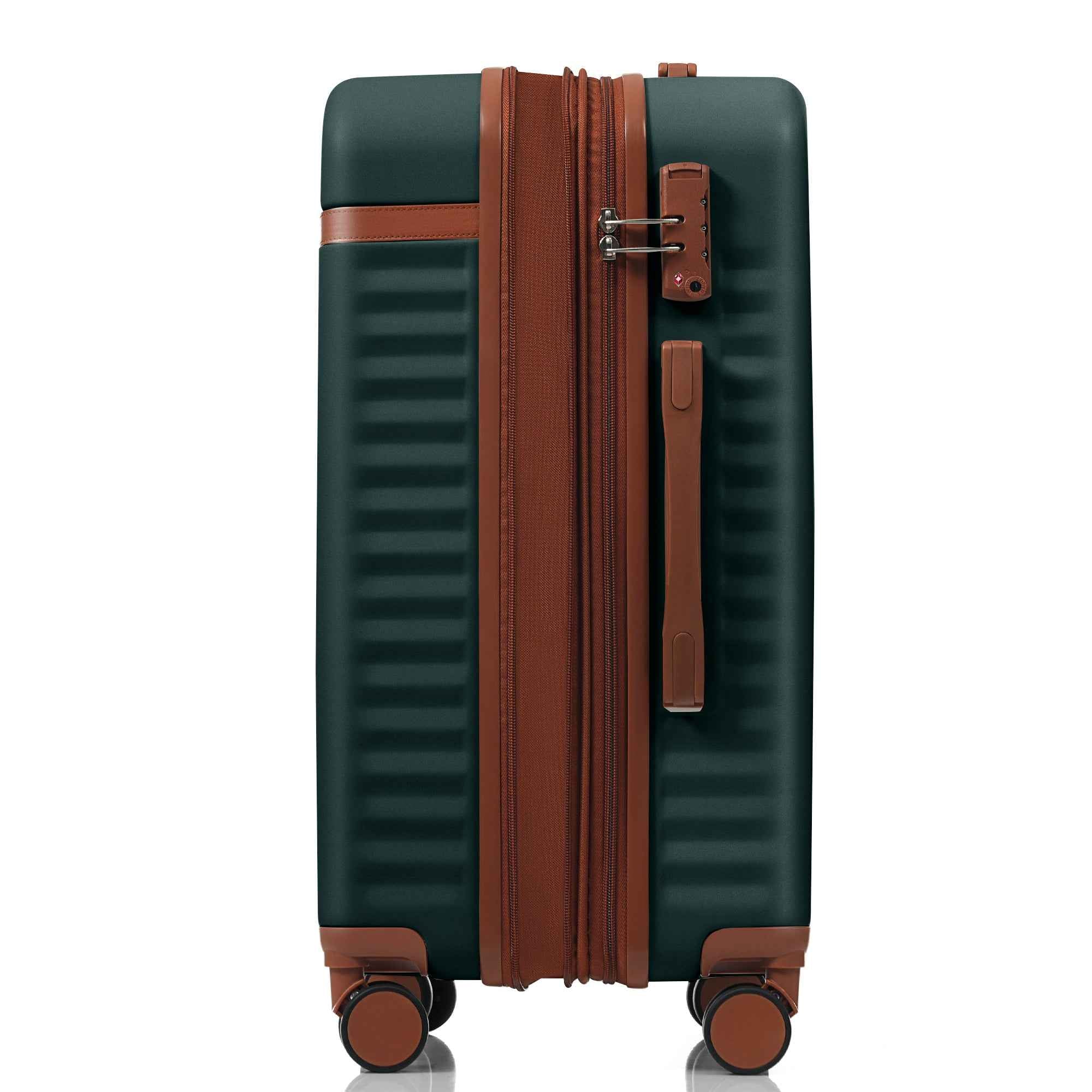 Luggage Set of 3, 20inch with USB Port, front opening design Airline Certified Carry on Luggage, ABS Hard Shell Luggage with Spinner Wheels,Dark Green