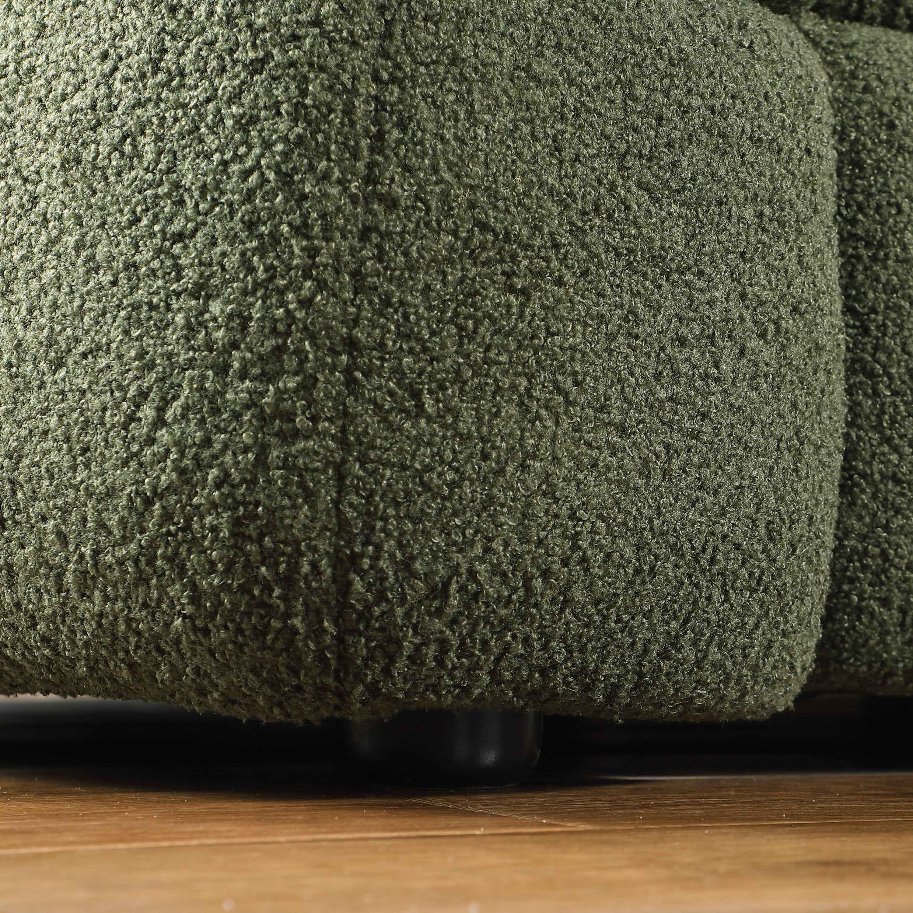 84.3 length ,35.83' deepth ,human body structure for USA people,  marshmallow sofa,boucle sofa ,3 seater, OLIVE GREEN BOUCLE